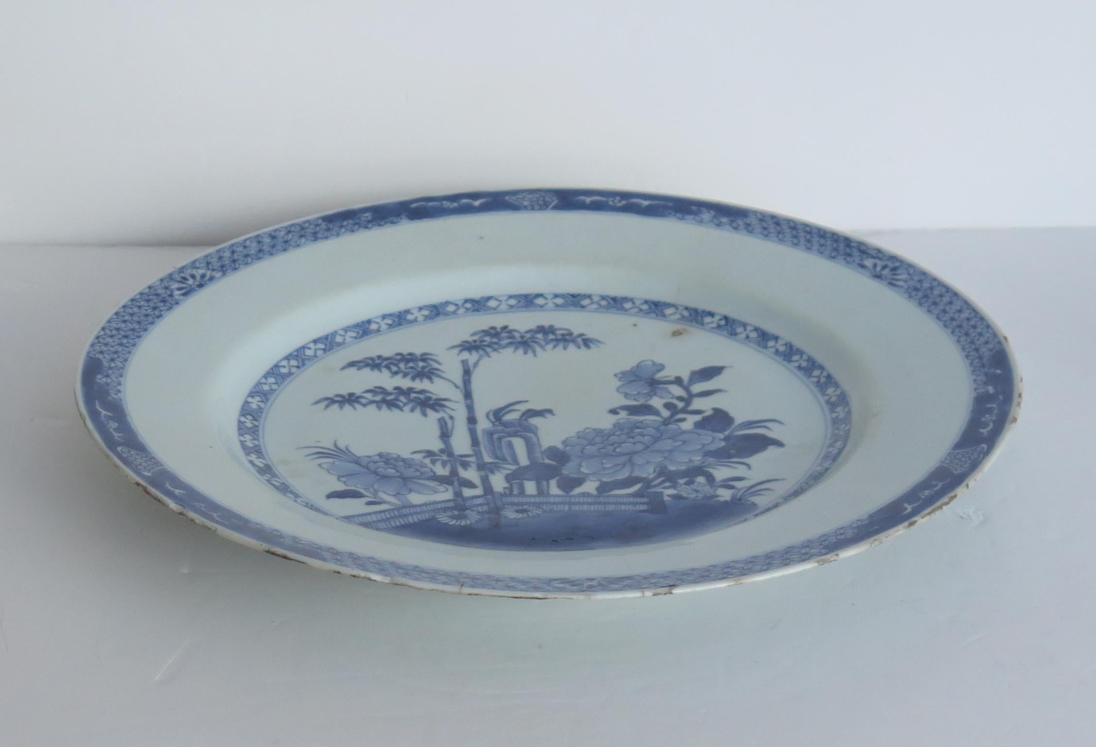 Hand-Painted 18th Century Chinese Platter or Large Plate Blue & White, Qing Qianlong Ca 1770 For Sale