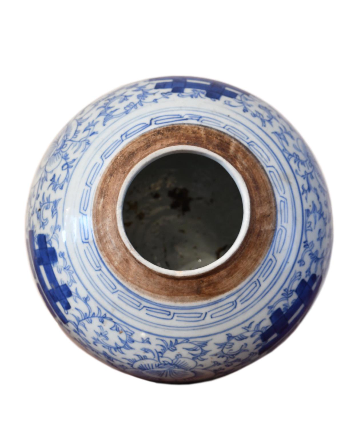 Qing 18th Century Chinese Porcelain Blue and White Shuang-xi Jar