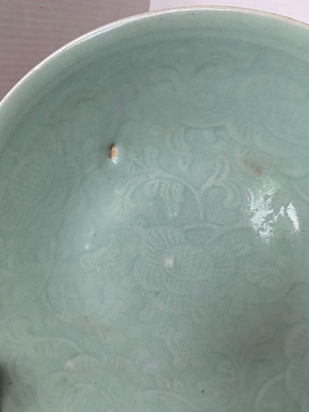 18th Century Chinese Porcelain Celadon Dish with Faint Floral Design, Unmarked For Sale 7