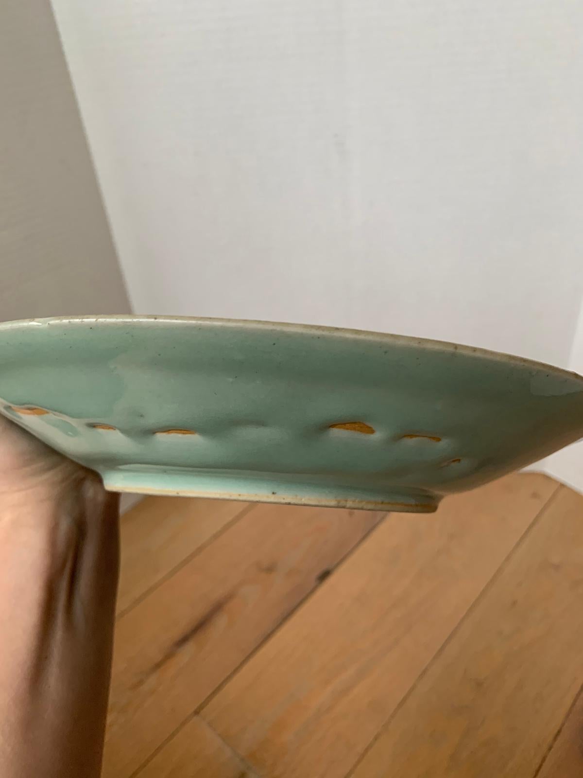 18th Century Chinese Porcelain Celadon Dish with Faint Floral Design, Unmarked For Sale 8
