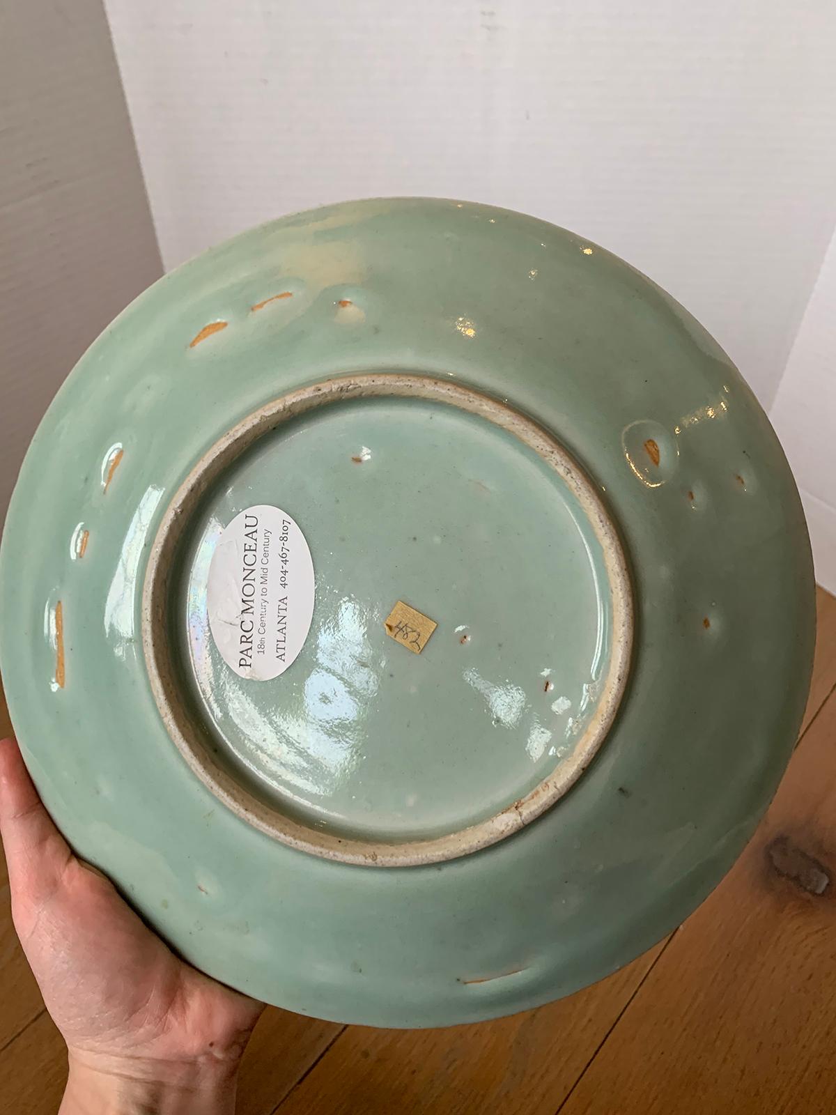 18th Century Chinese Porcelain Celadon Dish with Faint Floral Design, Unmarked For Sale 9