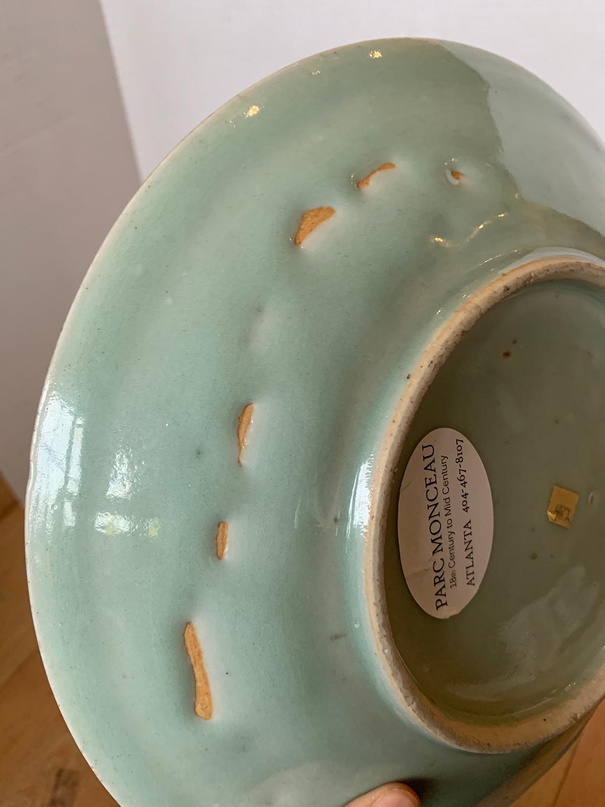 18th Century Chinese Porcelain Celadon Dish with Faint Floral Design, Unmarked For Sale 10
