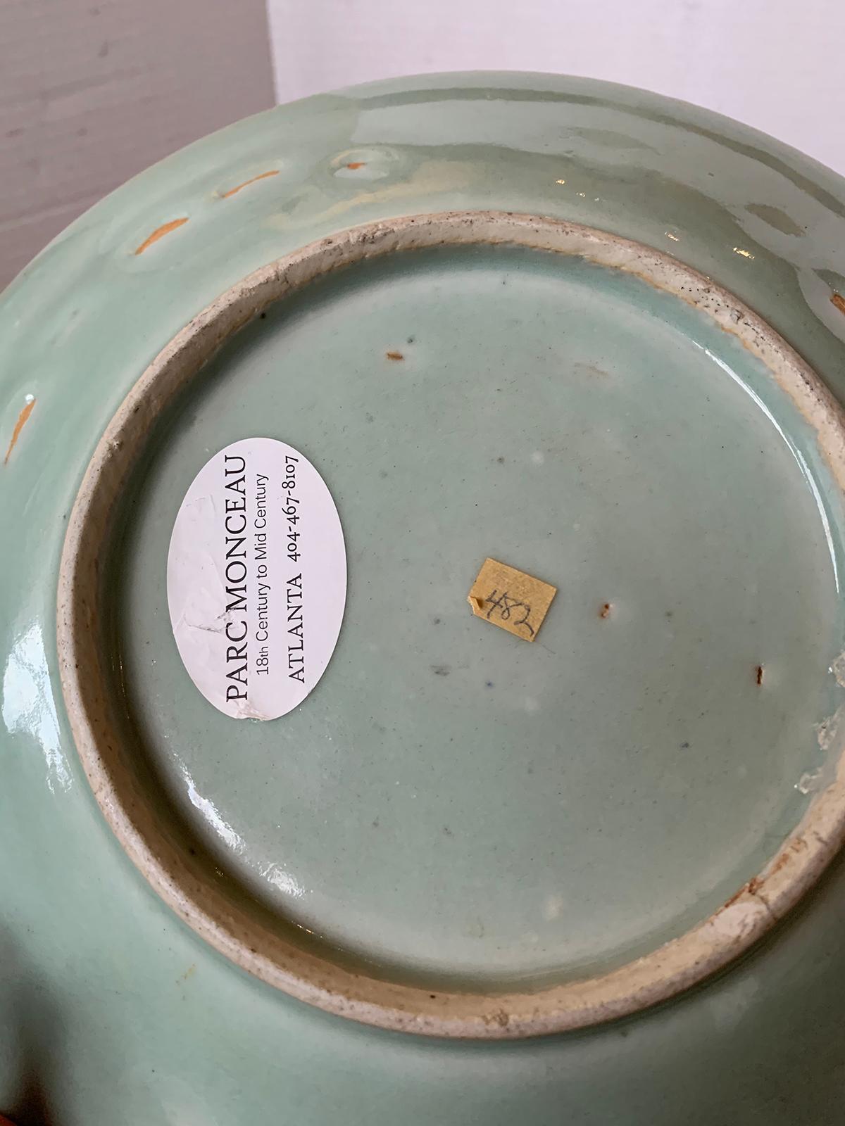 18th Century Chinese Porcelain Celadon Dish with Faint Floral Design, Unmarked In Good Condition For Sale In Atlanta, GA
