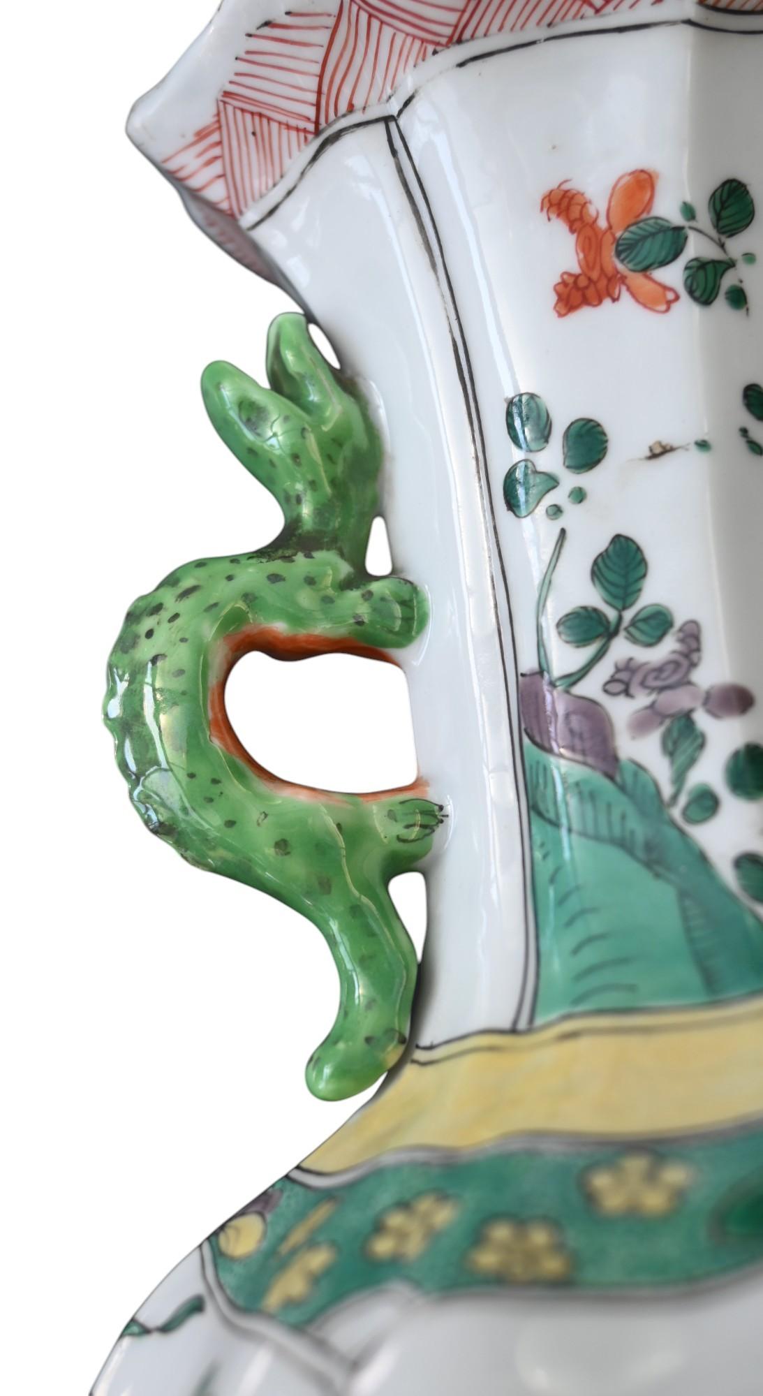 18th century Chinese porcelain Famille Verte vases on bronze base, Kangxi period For Sale 3