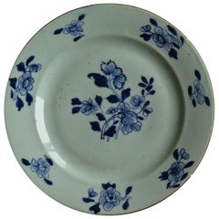 18th Century Chinese Porcelain Plate Blue 
White Hand Painted, Qing, circa 1780