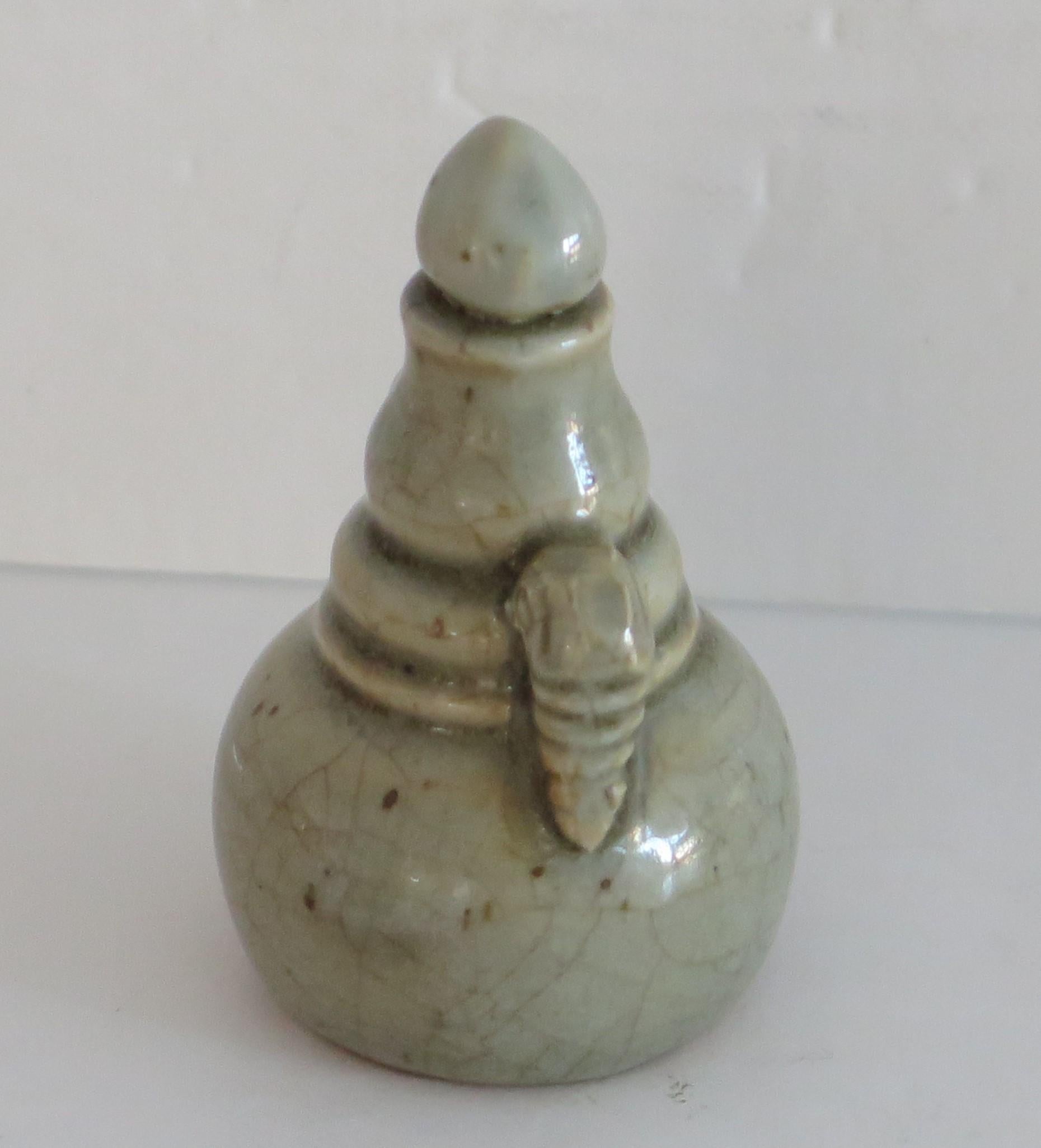 18th Century and Earlier 18th Century Chinese Snuff Bottle porcelain Celadon with Elephant Head Handles