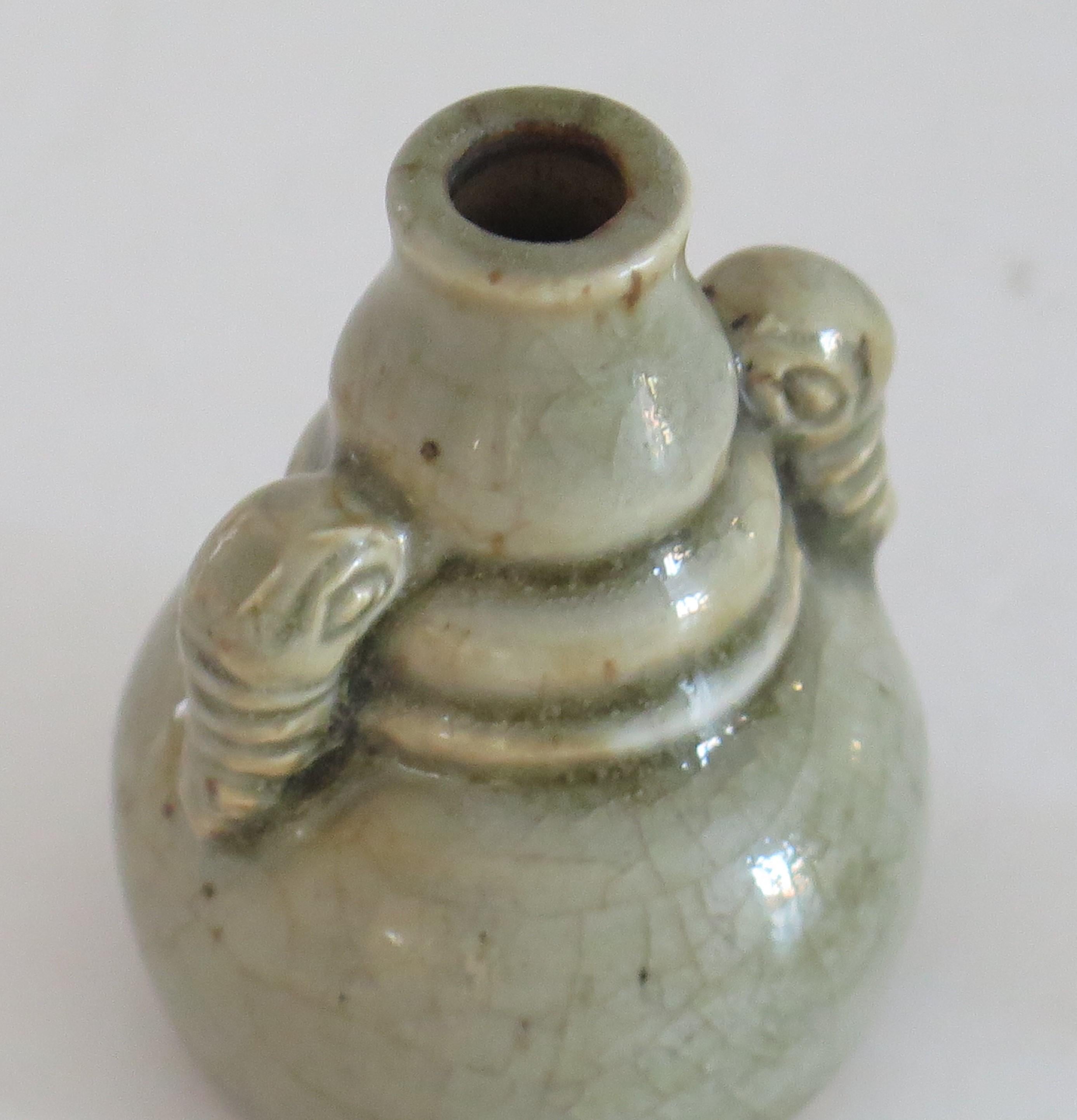 Porcelain 18th Century Chinese Snuff Bottle porcelain Celadon with Elephant Head Handles