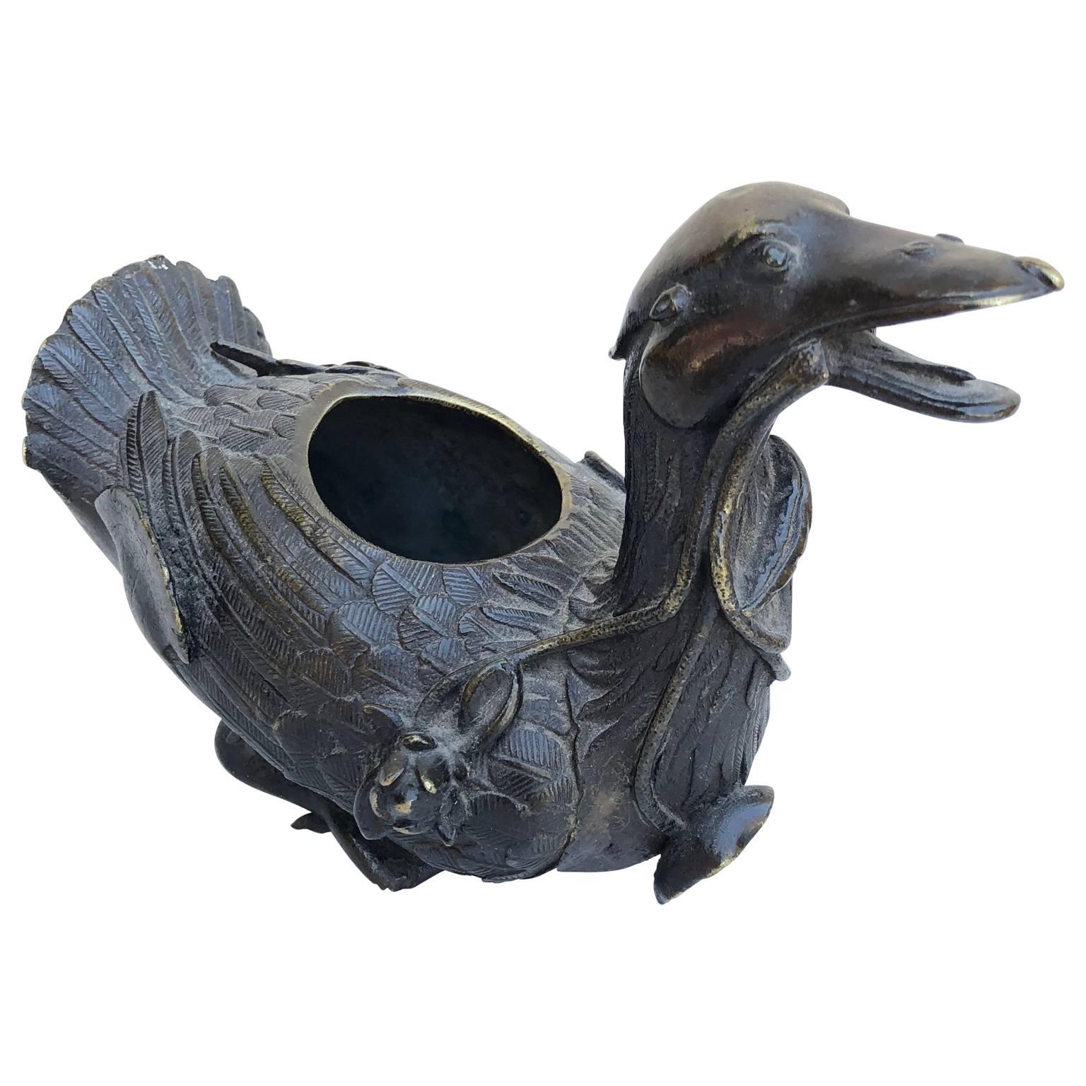 Chinesische Qing-Bronze-Ente Weihrauchbrenner-Skulptur aus dem 18. Jahrhundert (Qing-Dynastie) im Angebot