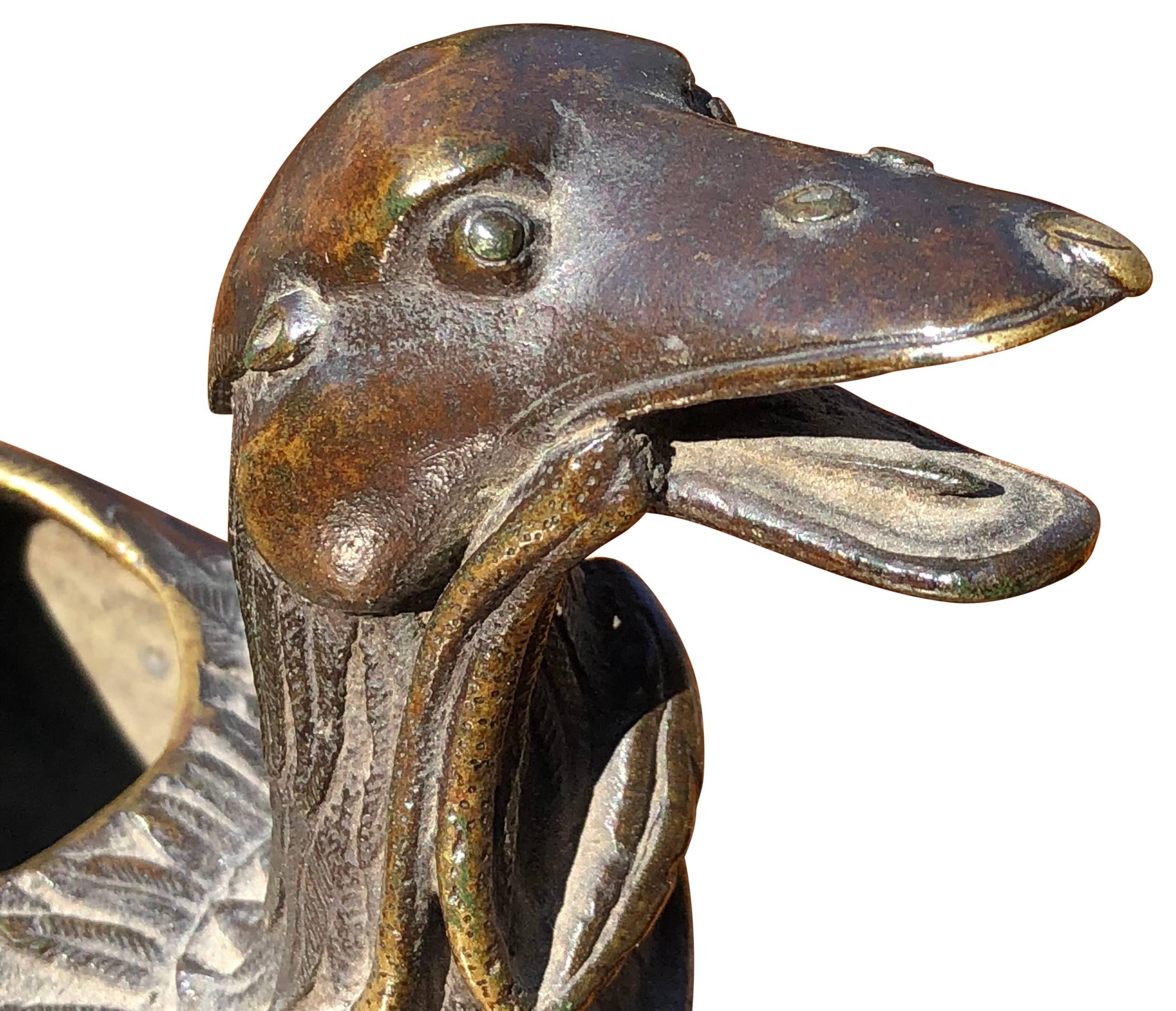 Hand-Crafted 18th Century Chinese Qing Bronze Duck Incense Burner Sculpture For Sale