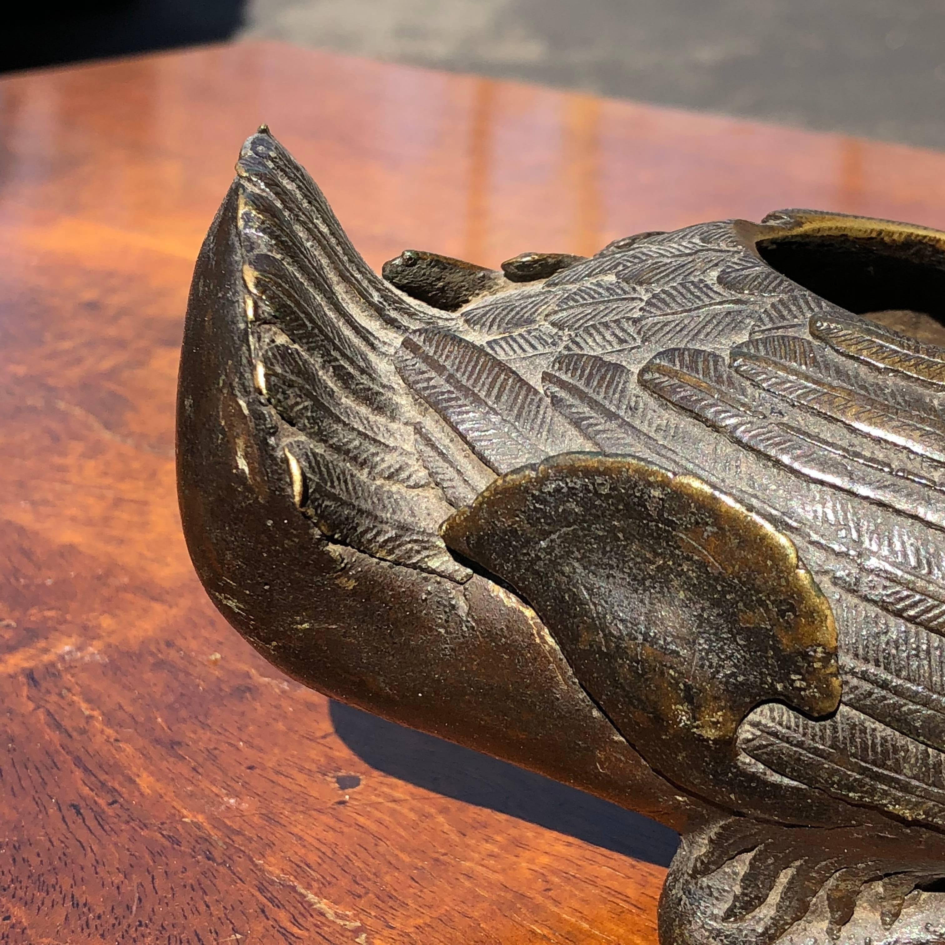 18th Century Chinese Qing Bronze Duck Incense Burner Sculpture For Sale 2
