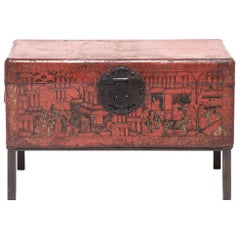 18th Century Chinese Red and Gilt Lacquered Trunk