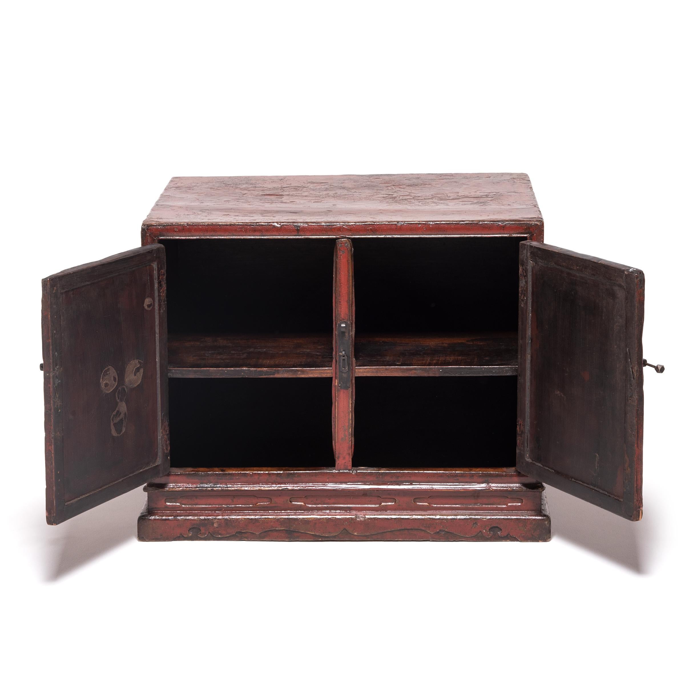 18th Century Chinese Red Lacquer Book Cabinet, c. 1700 For Sale