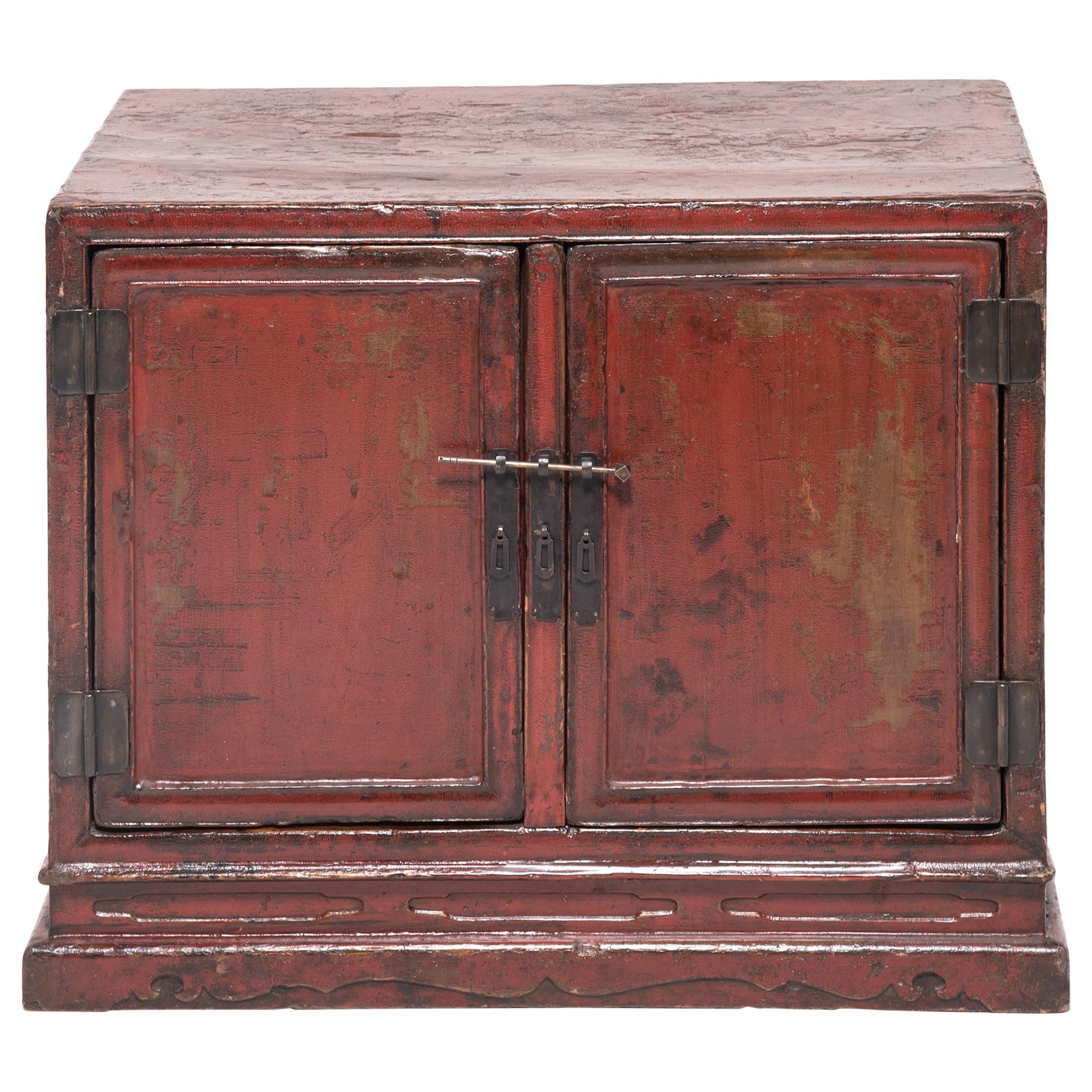 Chinese Red Lacquer Book Cabinet, c. 1700