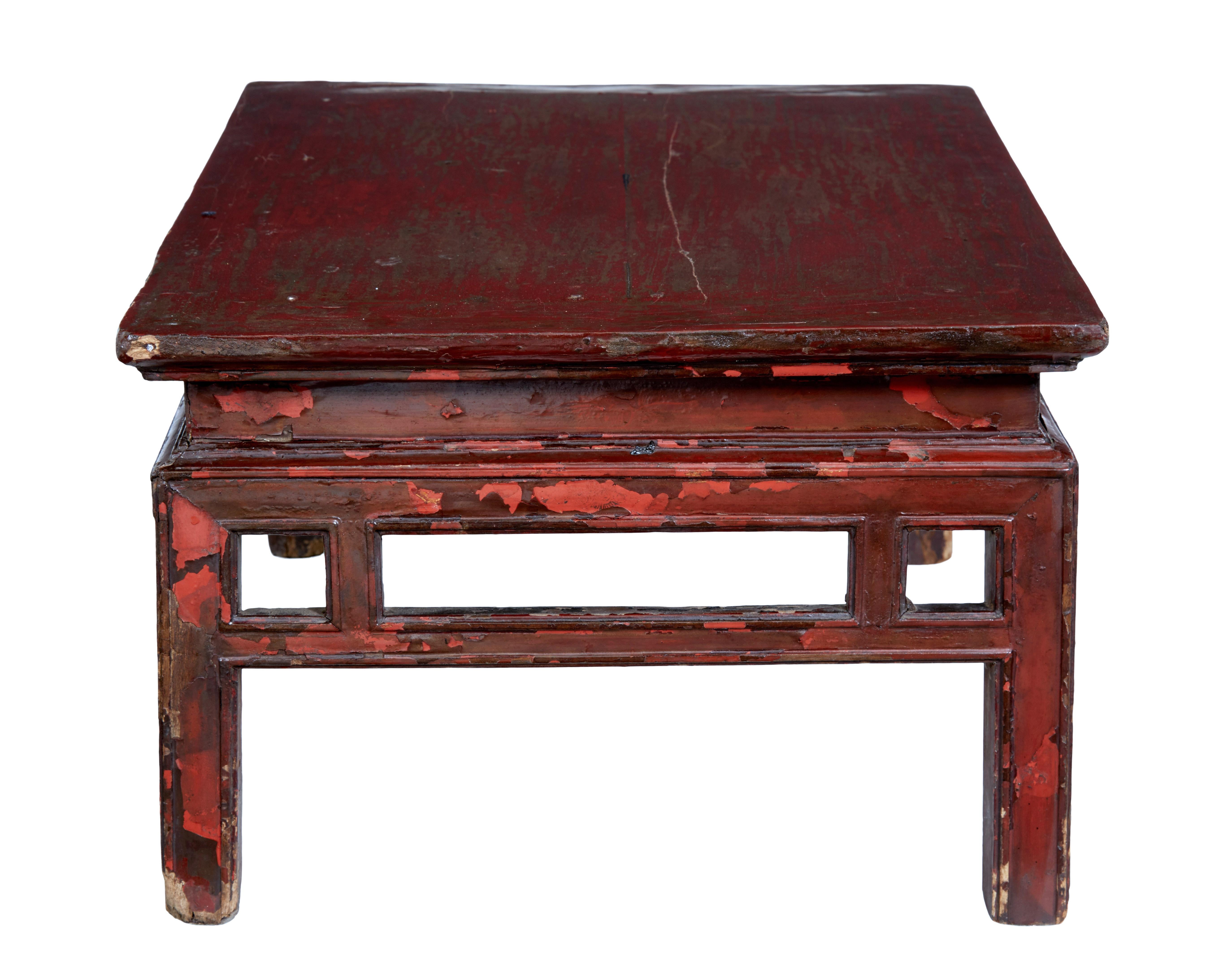 Hand-Crafted 18th Century Chinese Red Lacquer Low Occasional Table