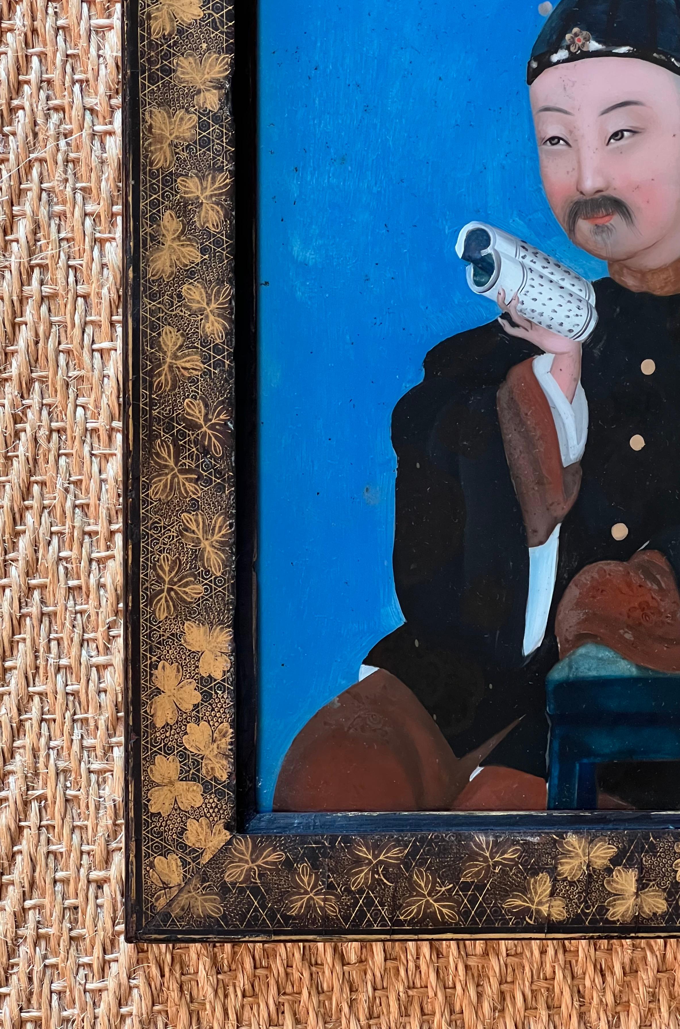 Chinoiseries Portraits chinois en verre inversé du 18e siècle en vente
