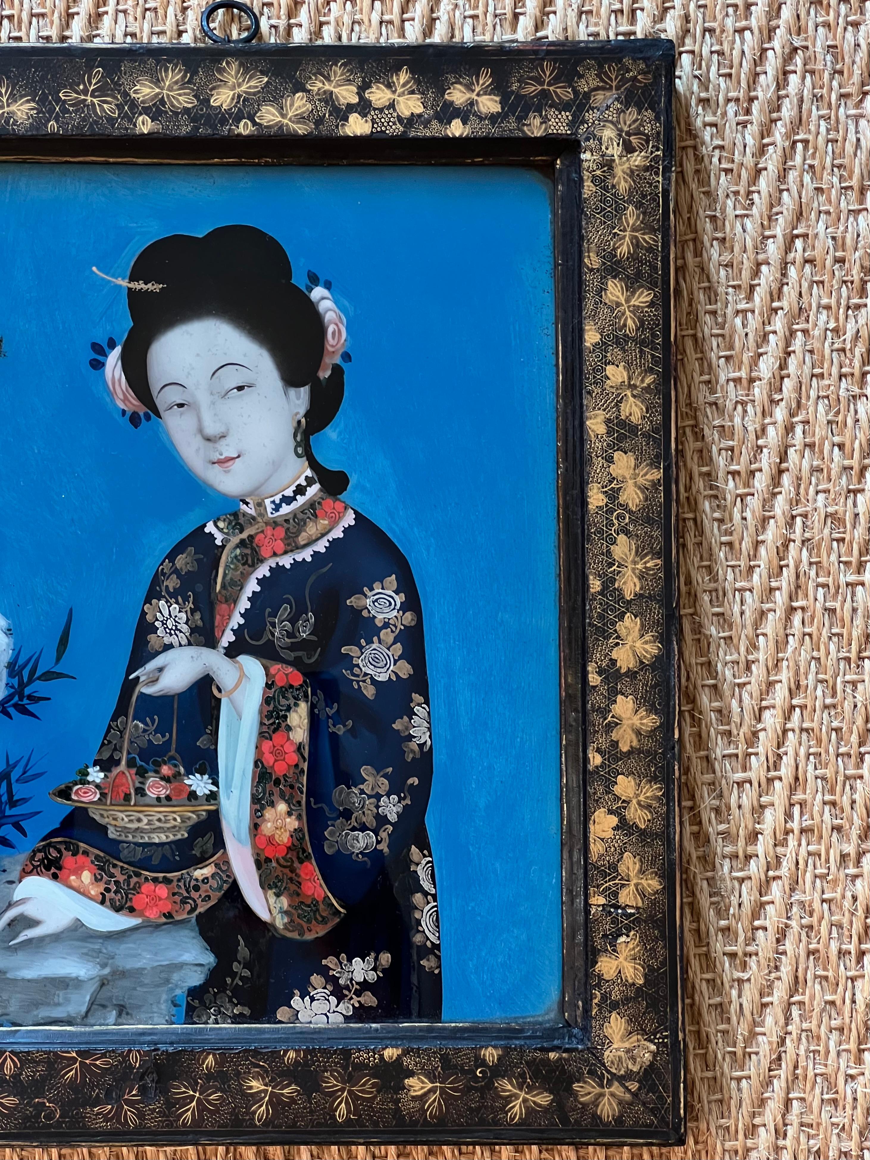 Chinois Portraits chinois en verre inversé du 18e siècle en vente