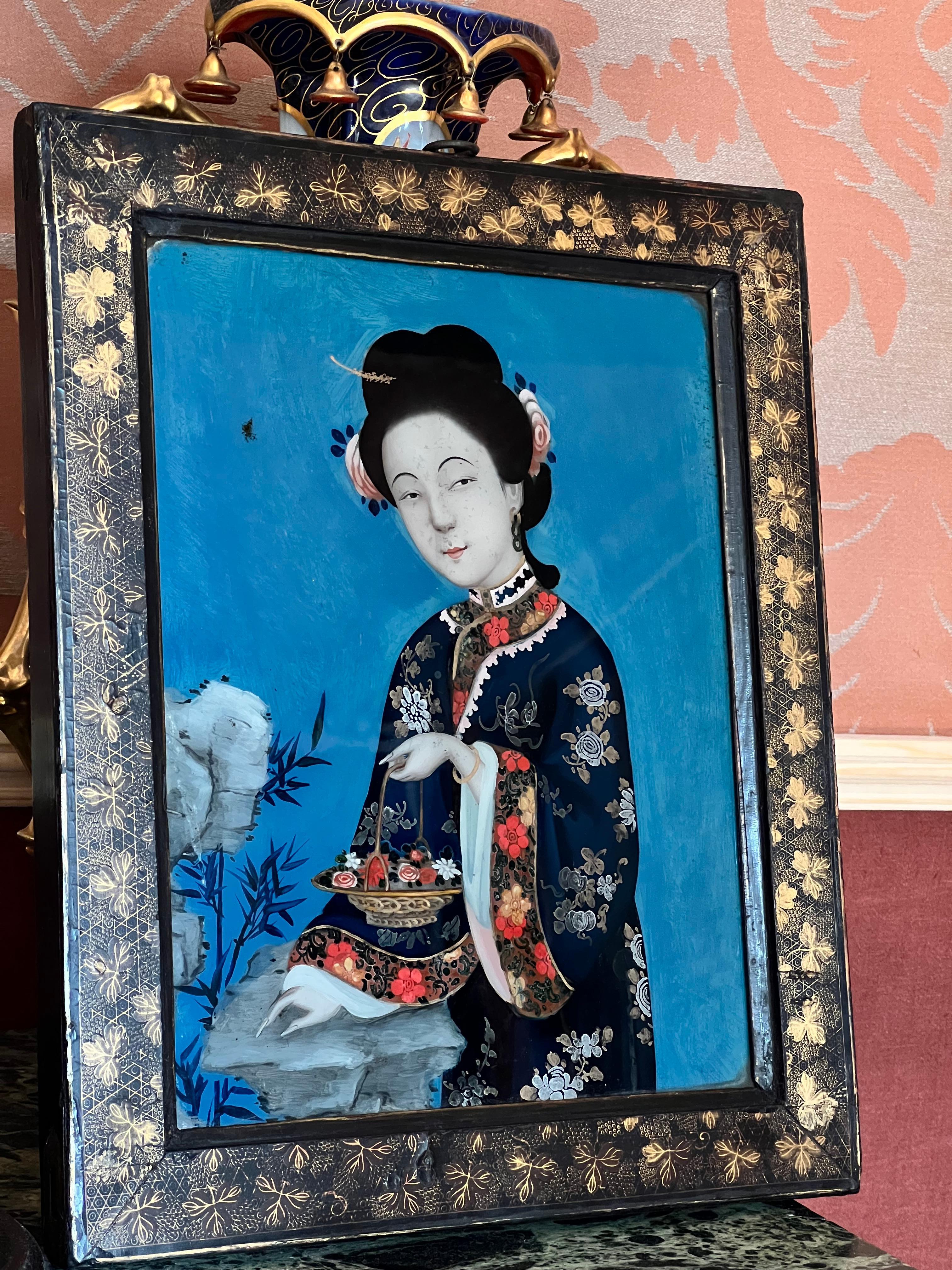 XVIIIe siècle Portraits chinois en verre inversé du 18e siècle en vente