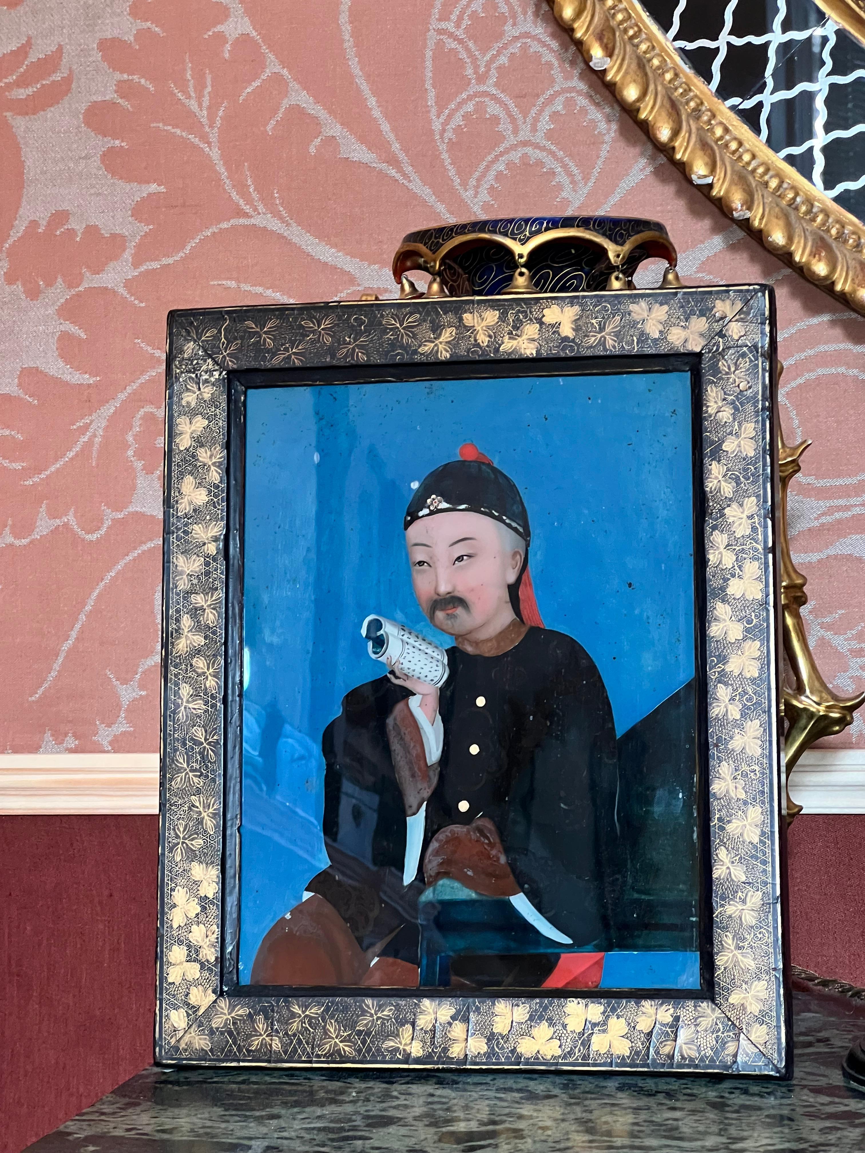 Verre Portraits chinois en verre inversé du 18e siècle en vente