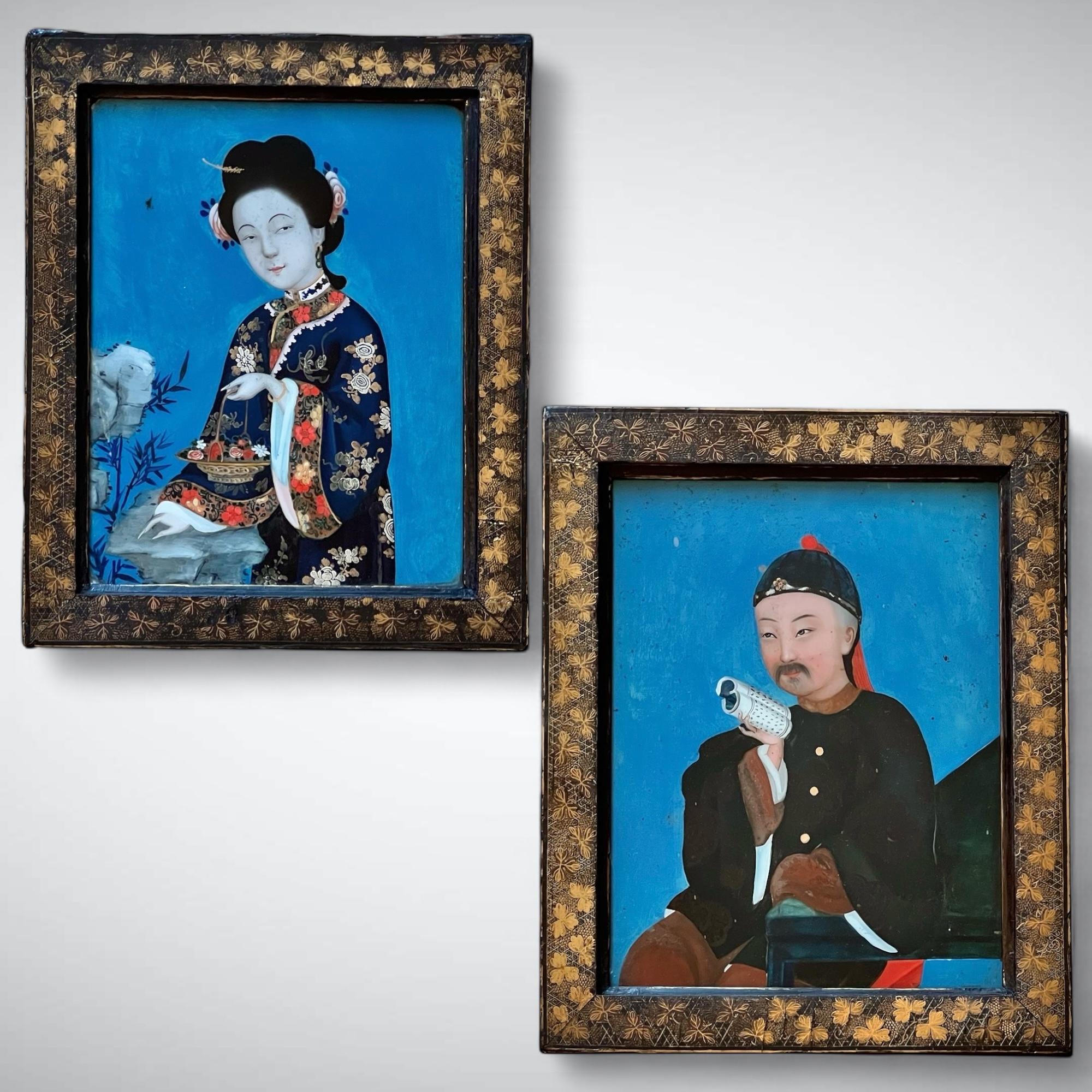 Portraits chinois en verre inversé du 18e siècle en vente 1