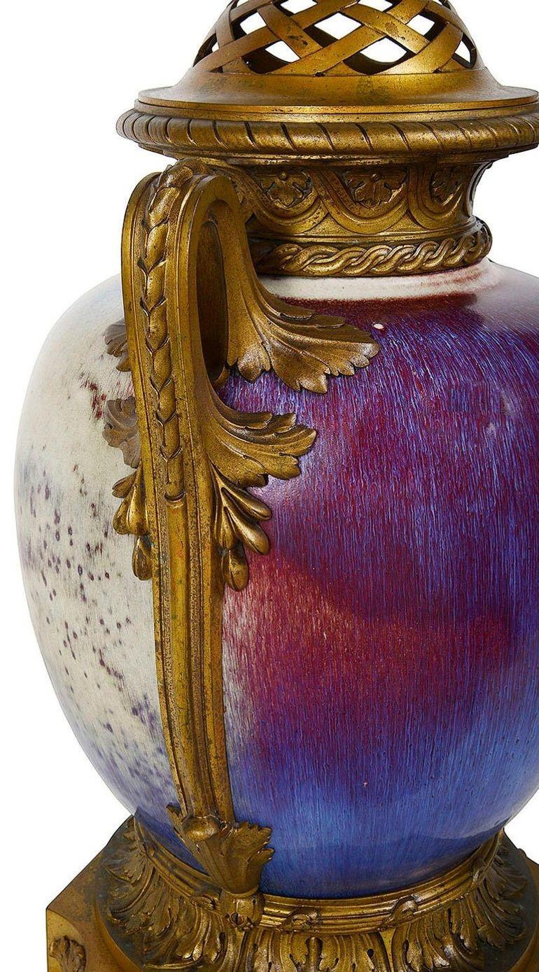 Hand-Painted 18th Century Chinese Sang du Bouf Lidded Vase Lamp For Sale