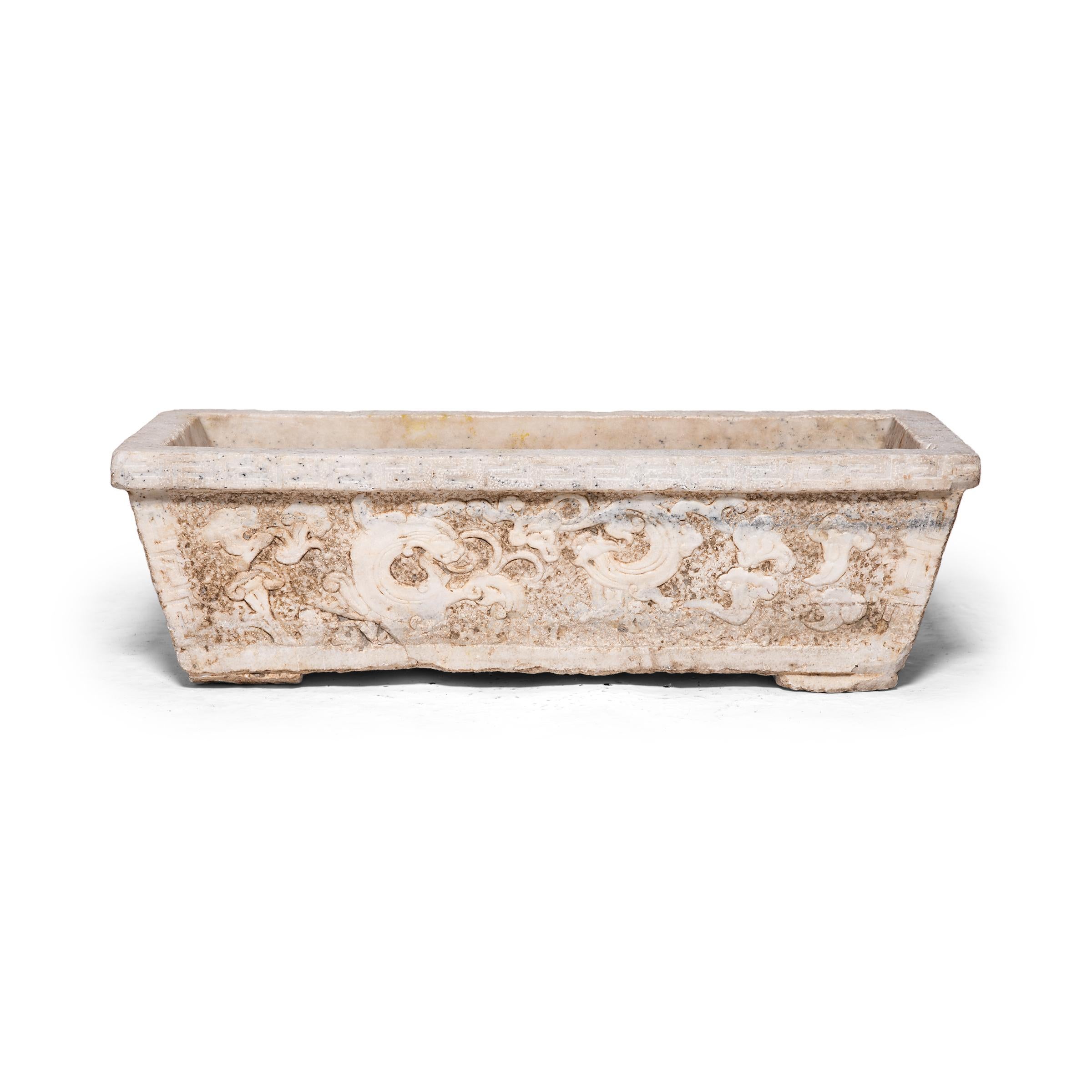 Hand-Carved 18th Century Chinese Shan Shui Marble Trough