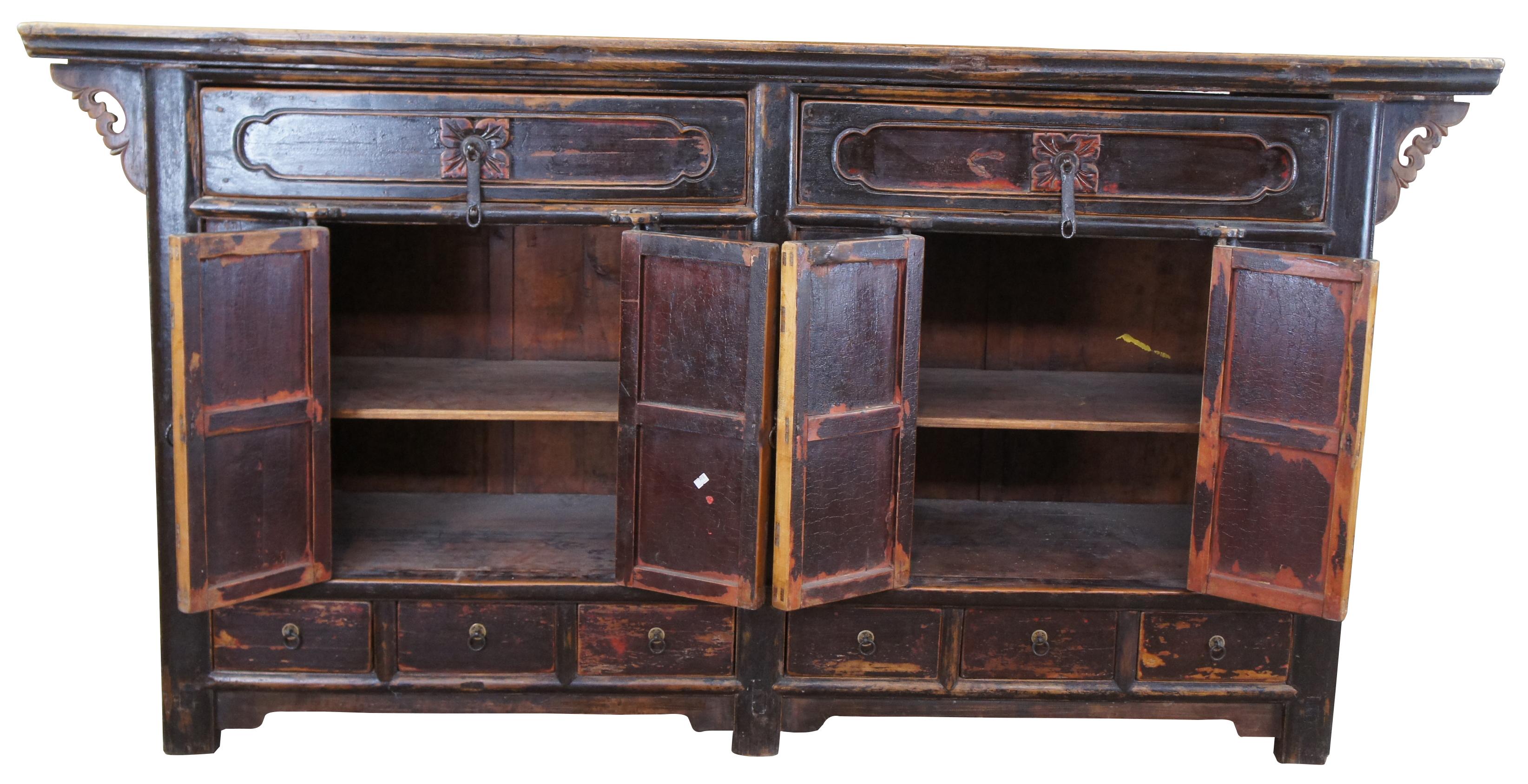 Chinoiserie 18th Century Chinese Shanxi Elm & Pine Sideboard Altar Apothecary Console Table