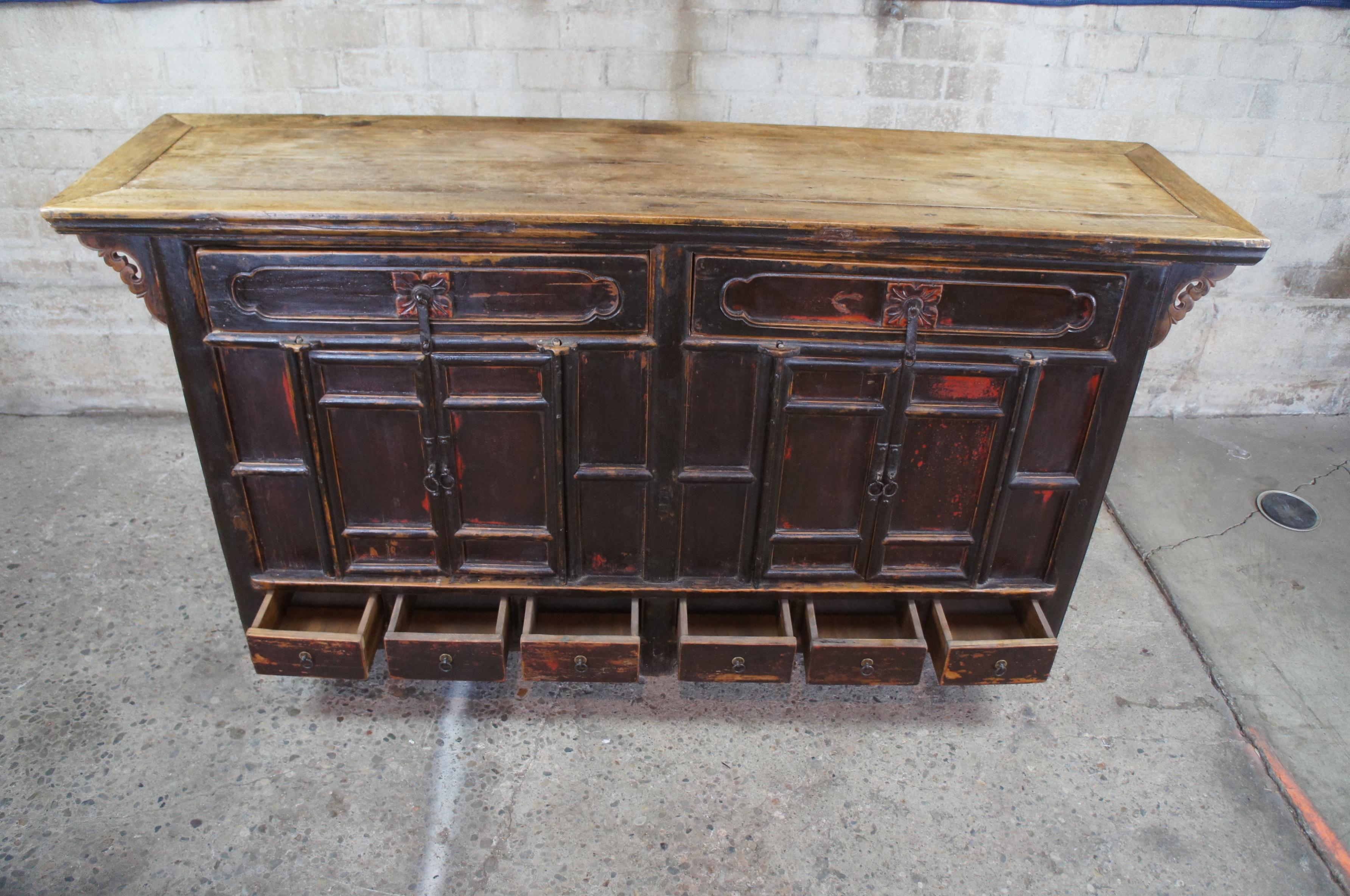 18th Century Chinese Shanxi Elm & Pine Sideboard Altar Apothecary Console Table In Good Condition In Dayton, OH