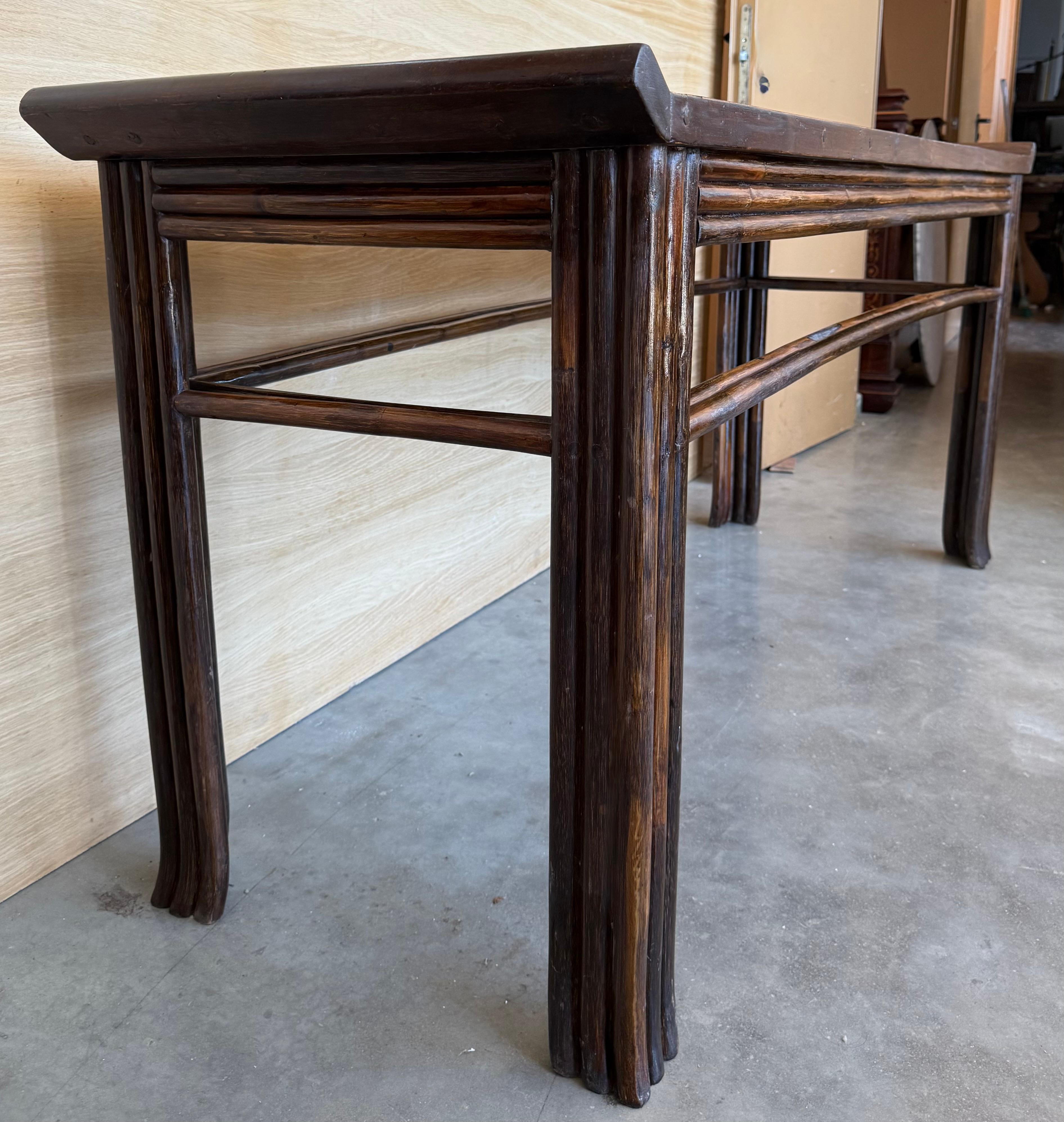 Bamboo 18th Century Chinese Walnut Altar Table For Sale