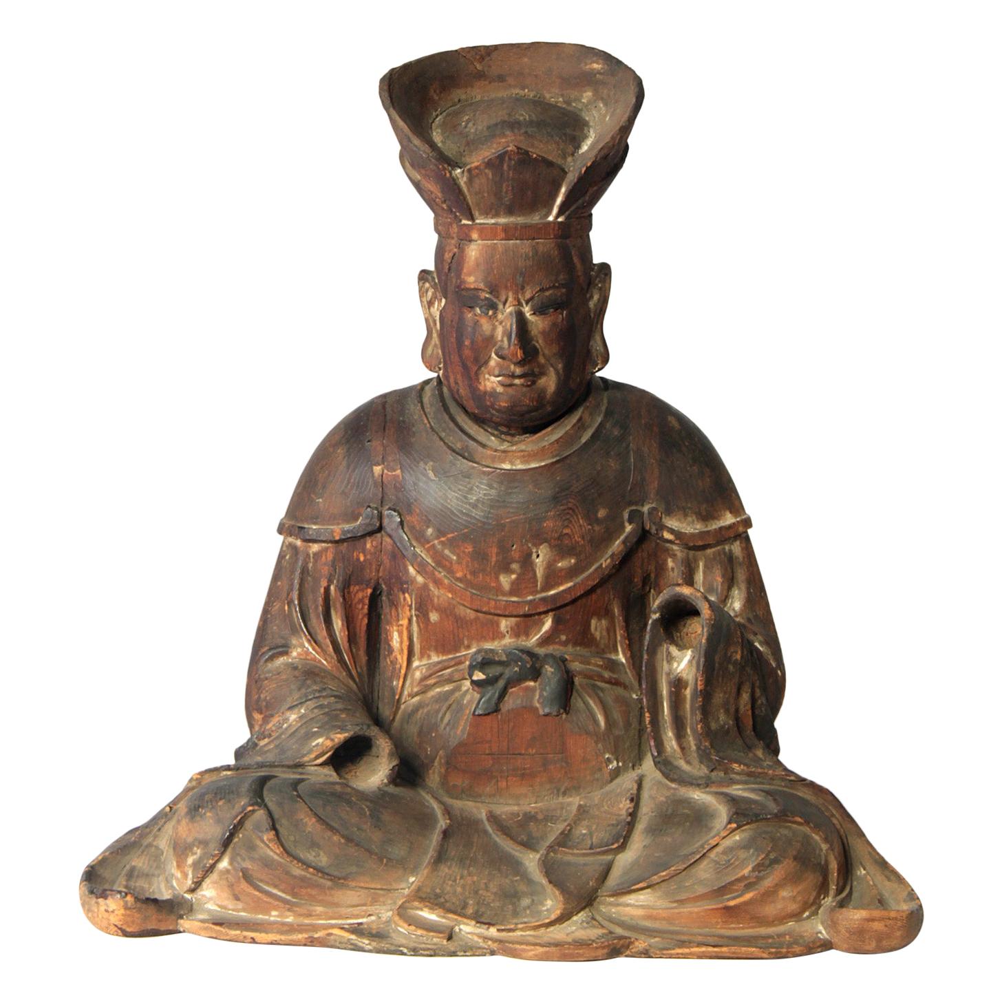 18th Century Chinese Wooden Figure 'Wanli' For Sale