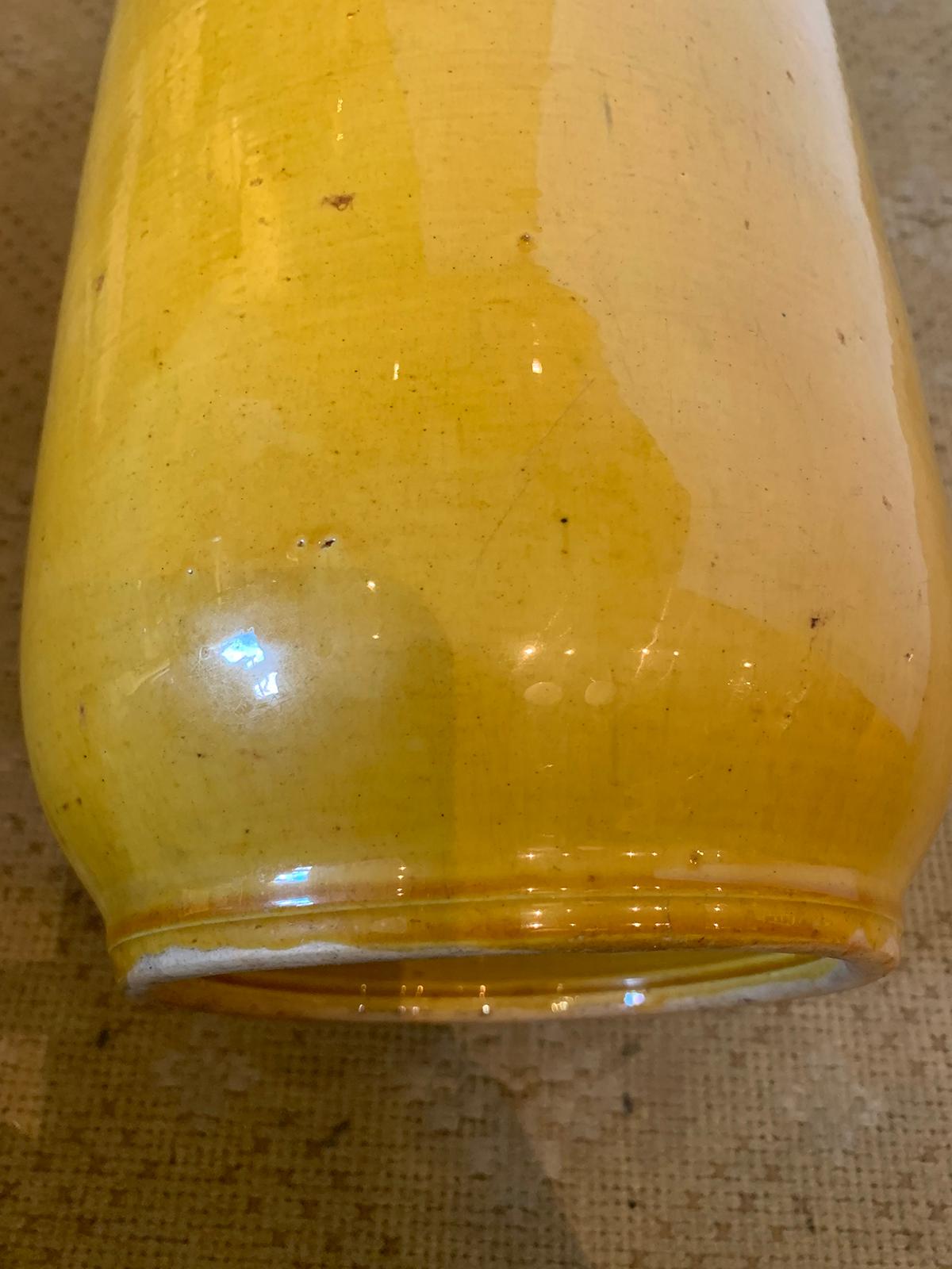 18th/19th Century Chinese Yellow Rouleau Form Pottery Vase, Unmarked 6