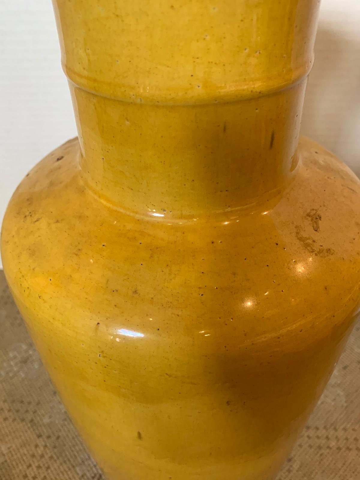18th/19th Century Chinese Yellow Rouleau Form Pottery Vase, Unmarked 4