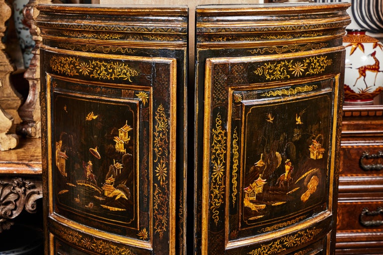 Hand-Carved 18th Century, Chinoiserie Corner Cabinets For Sale