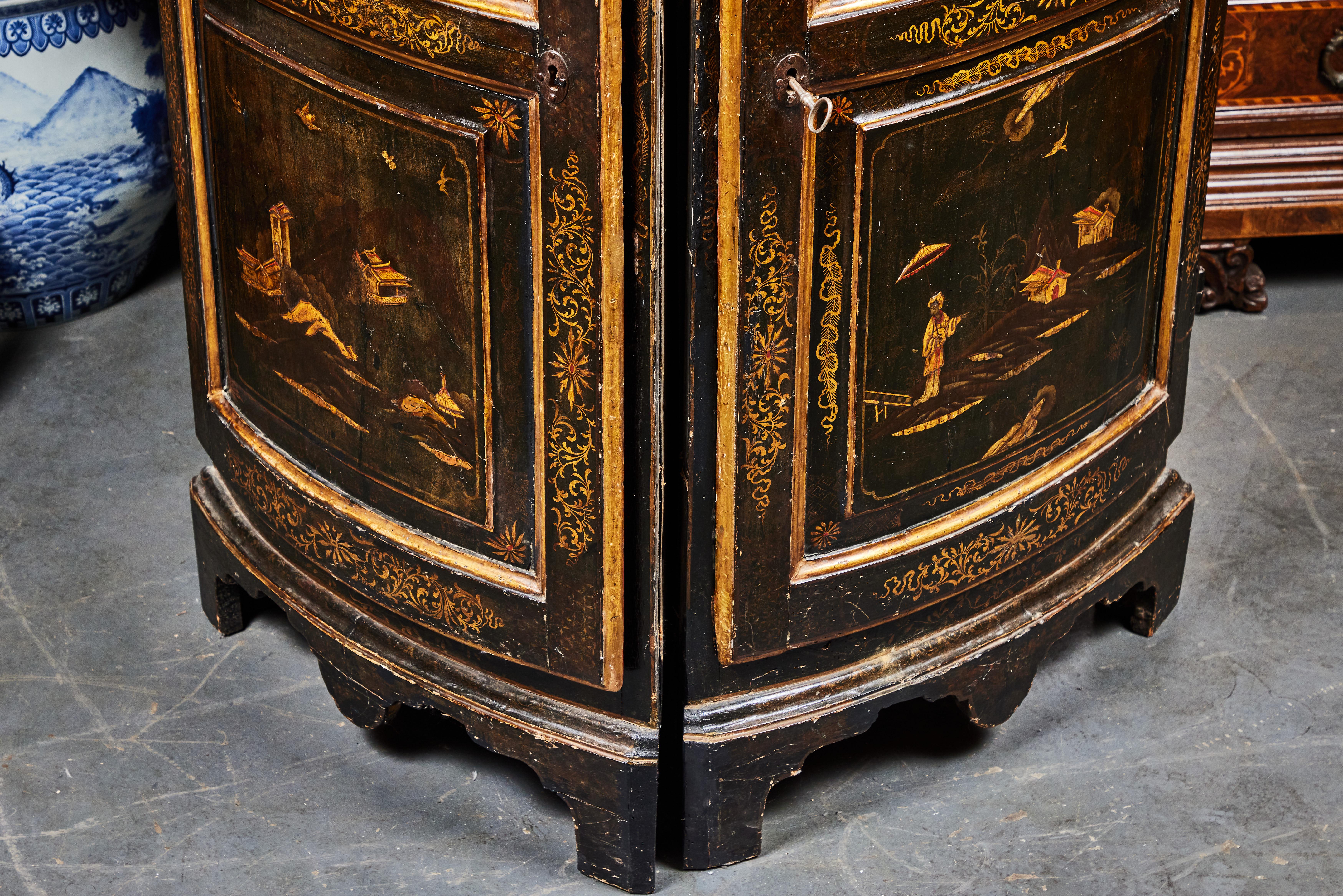 Hand-Carved 18th Century, Chinoiserie Corner Cabinets For Sale
