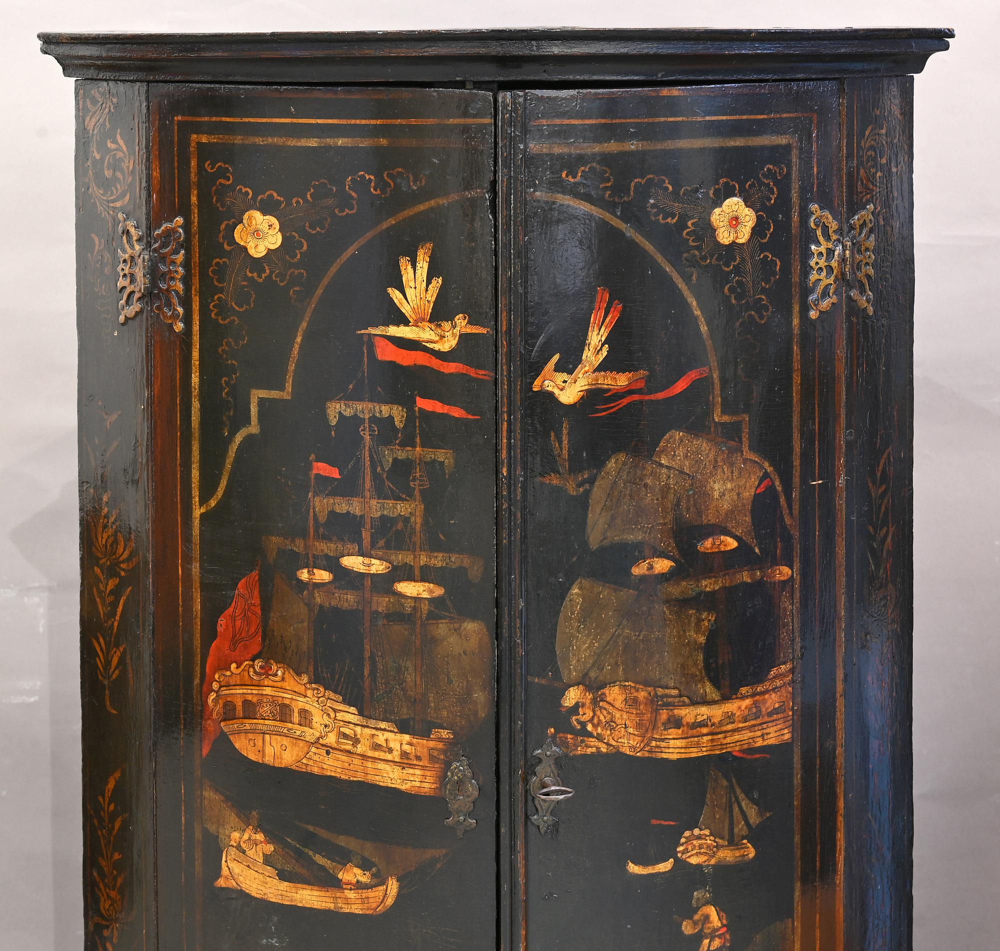 Lacquered 18th Century Chinoiserie Corner Cupboard England