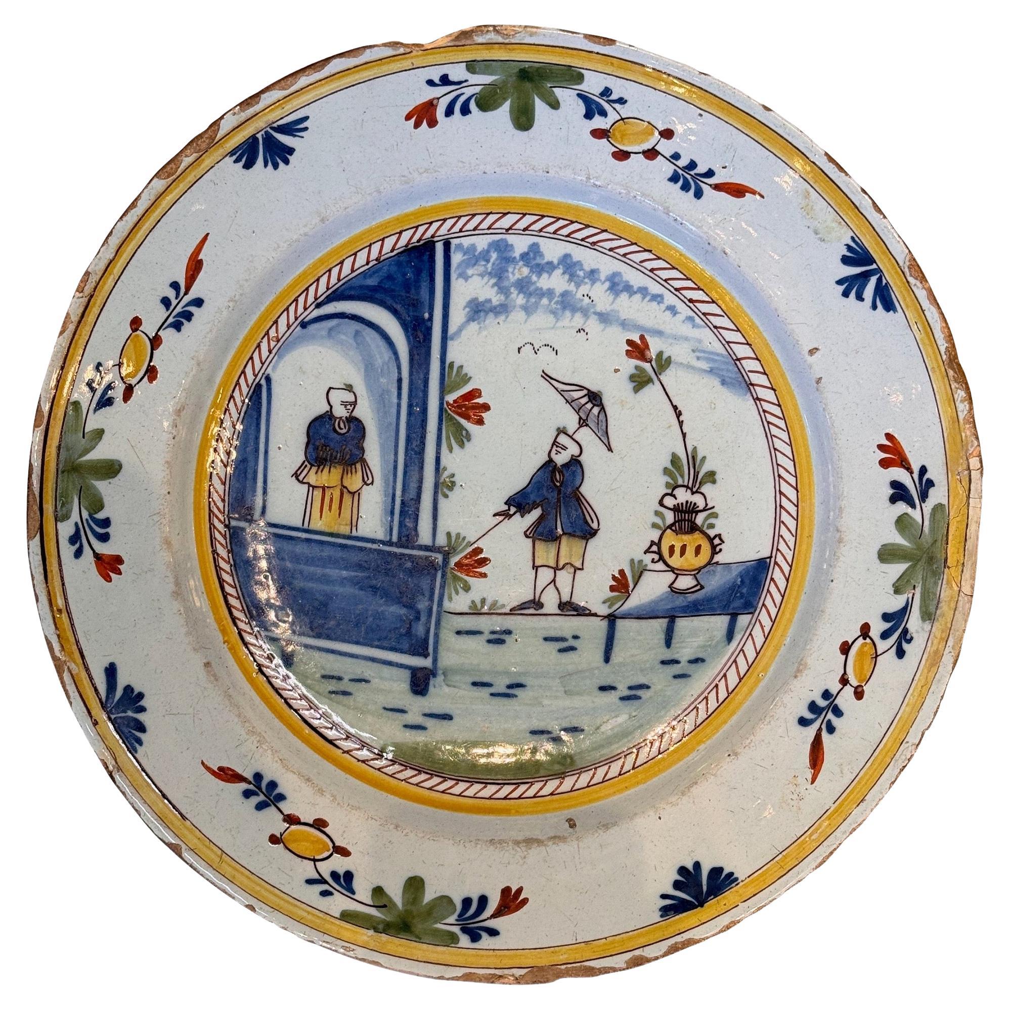18th Century Chinoiserie Delft Charger For Sale