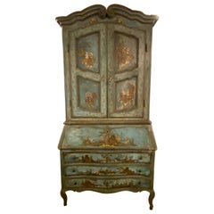 18th Century Chinoiserie Italian Two-Piece Secretary Desk Bookcase