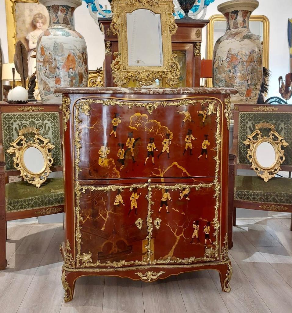 Bronze 18th Century Chinoiserie Secretaire in Lacquer by Jacques Dubois (1694-1763) For Sale