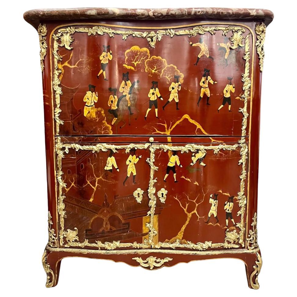 18th Century Chinoiserie Secretaire in Lacquer by Jacques Dubois (1694-1763) For Sale
