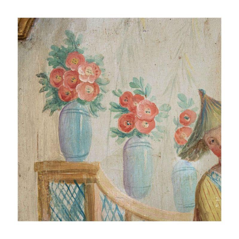 18th Century Chinoiserie two Paintings Oil on Panel 4