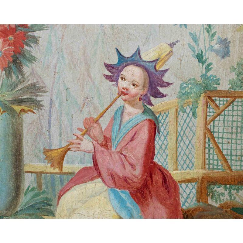 Oiled 18th Century Chinoiserie two Paintings Oil on Panel