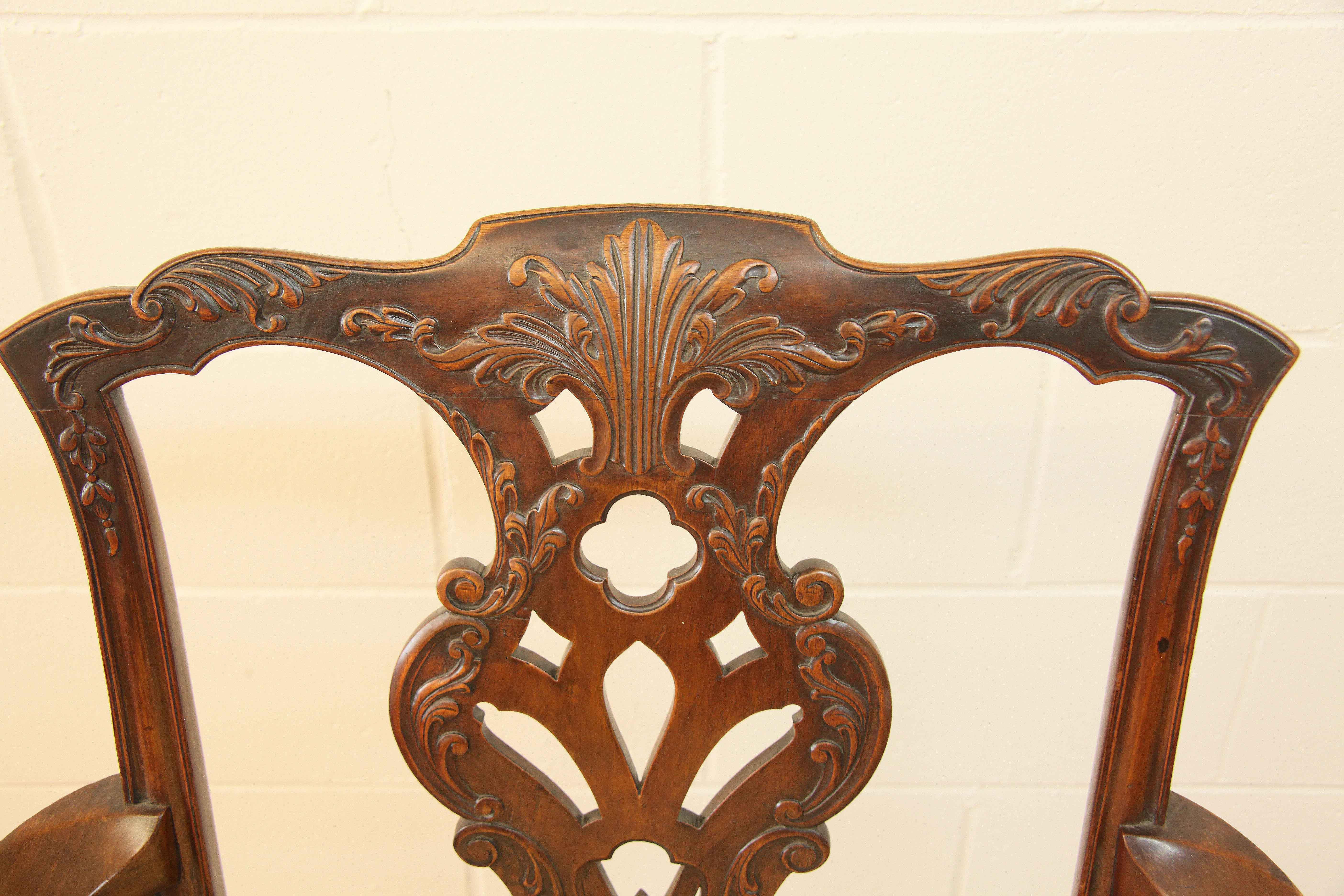 Hand-Carved 18th Century Chippendale Armchair For Sale