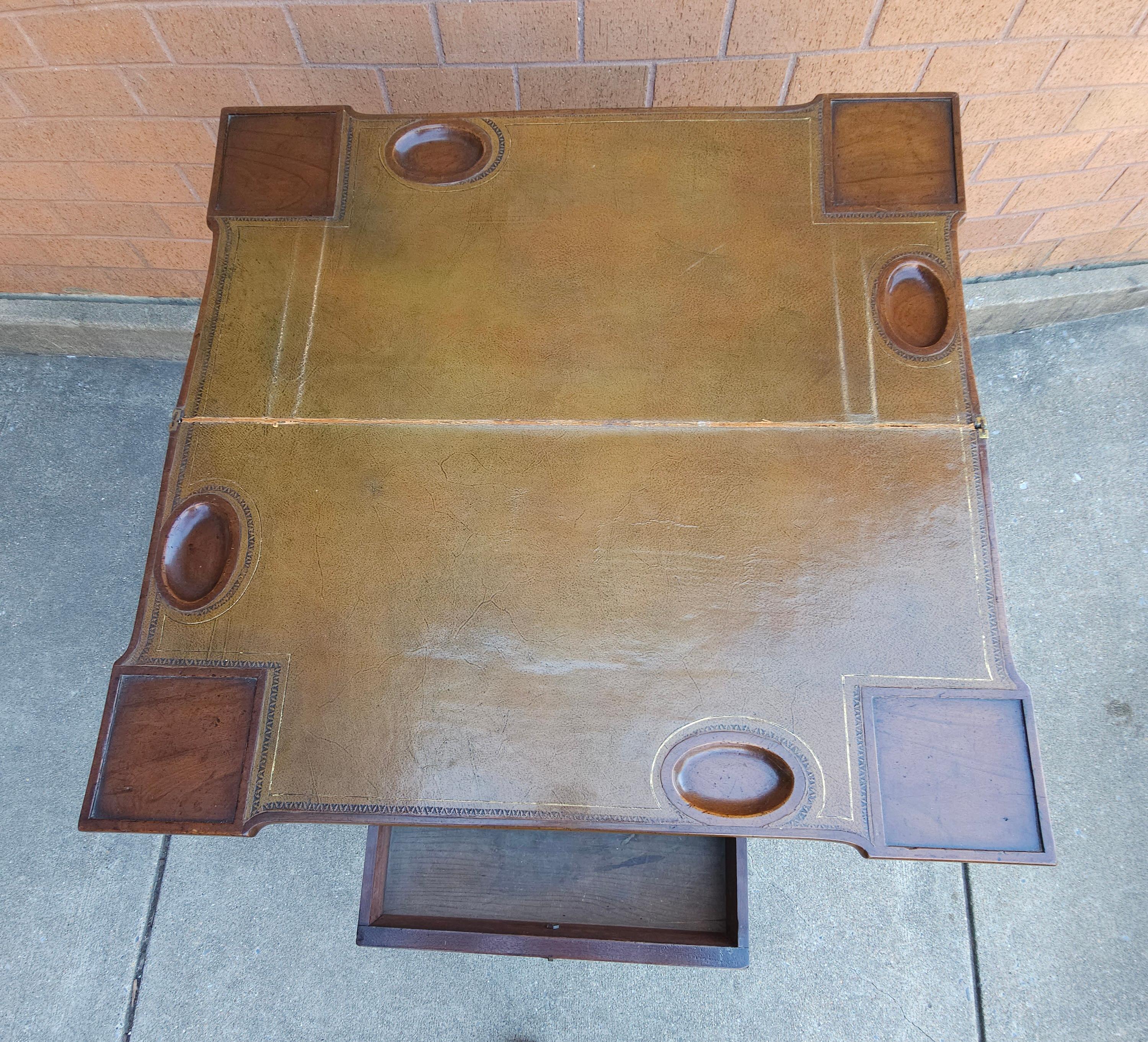 18th Century Chippendale Mahogany and Tooled Leather Fold Top Games Table   For Sale 7