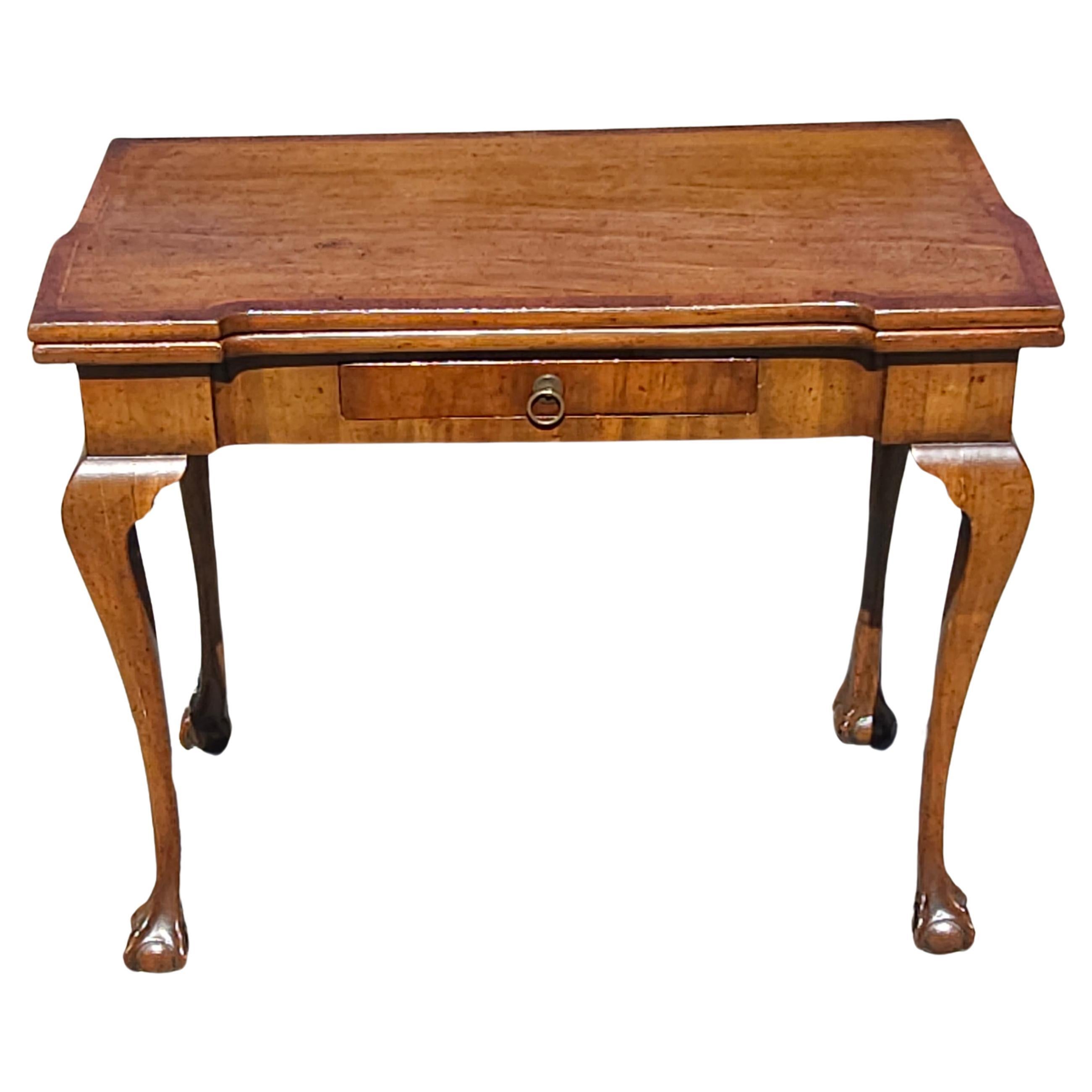 18th Century Chippendale Mahogany and Tooled Leather Fold Top Games Table   For Sale