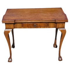 18th Century Chippendale Mahogany and Tooled Leather Fold Top Games Table  