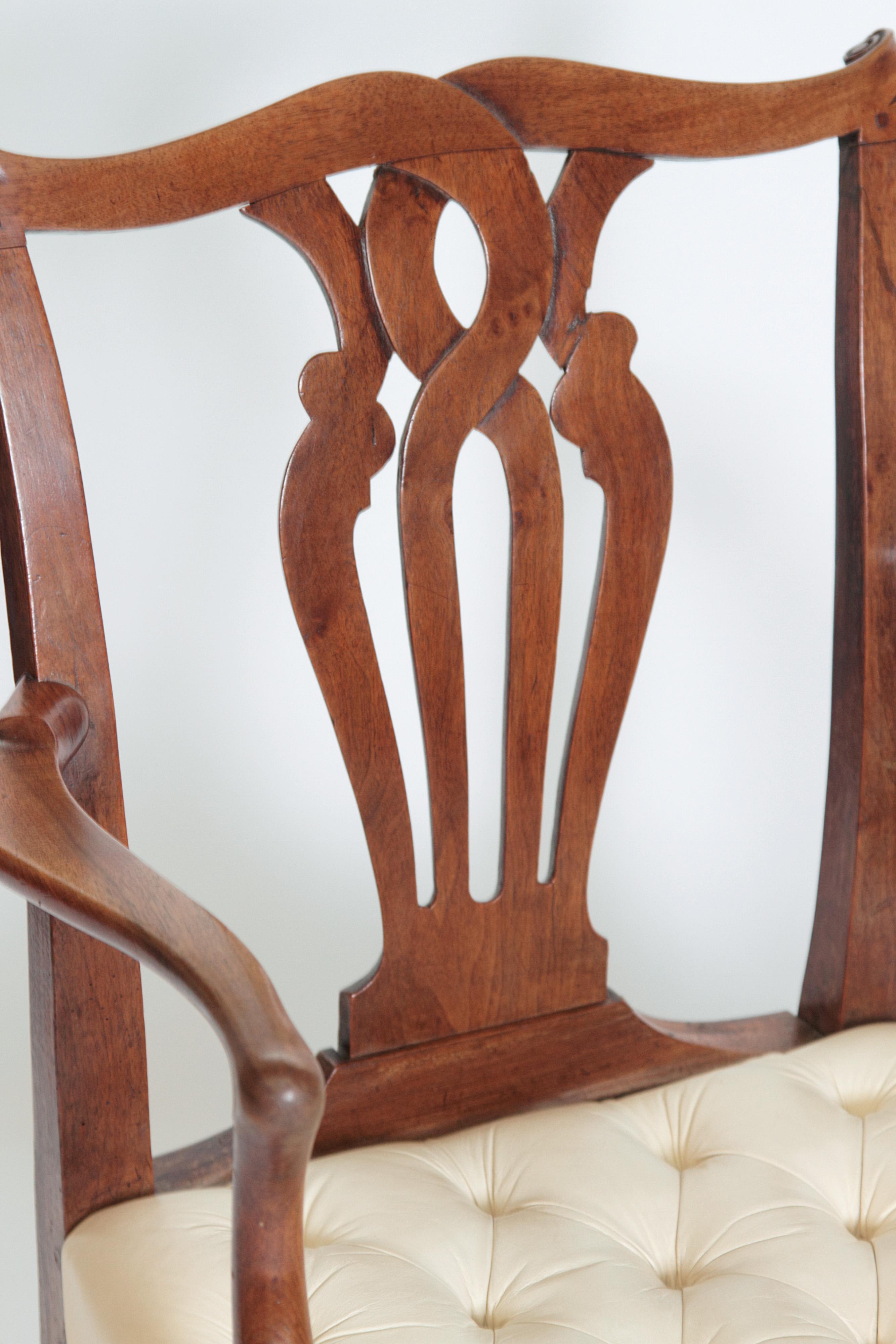 Leather 18th Century Chippendale Mahogany Armchair For Sale
