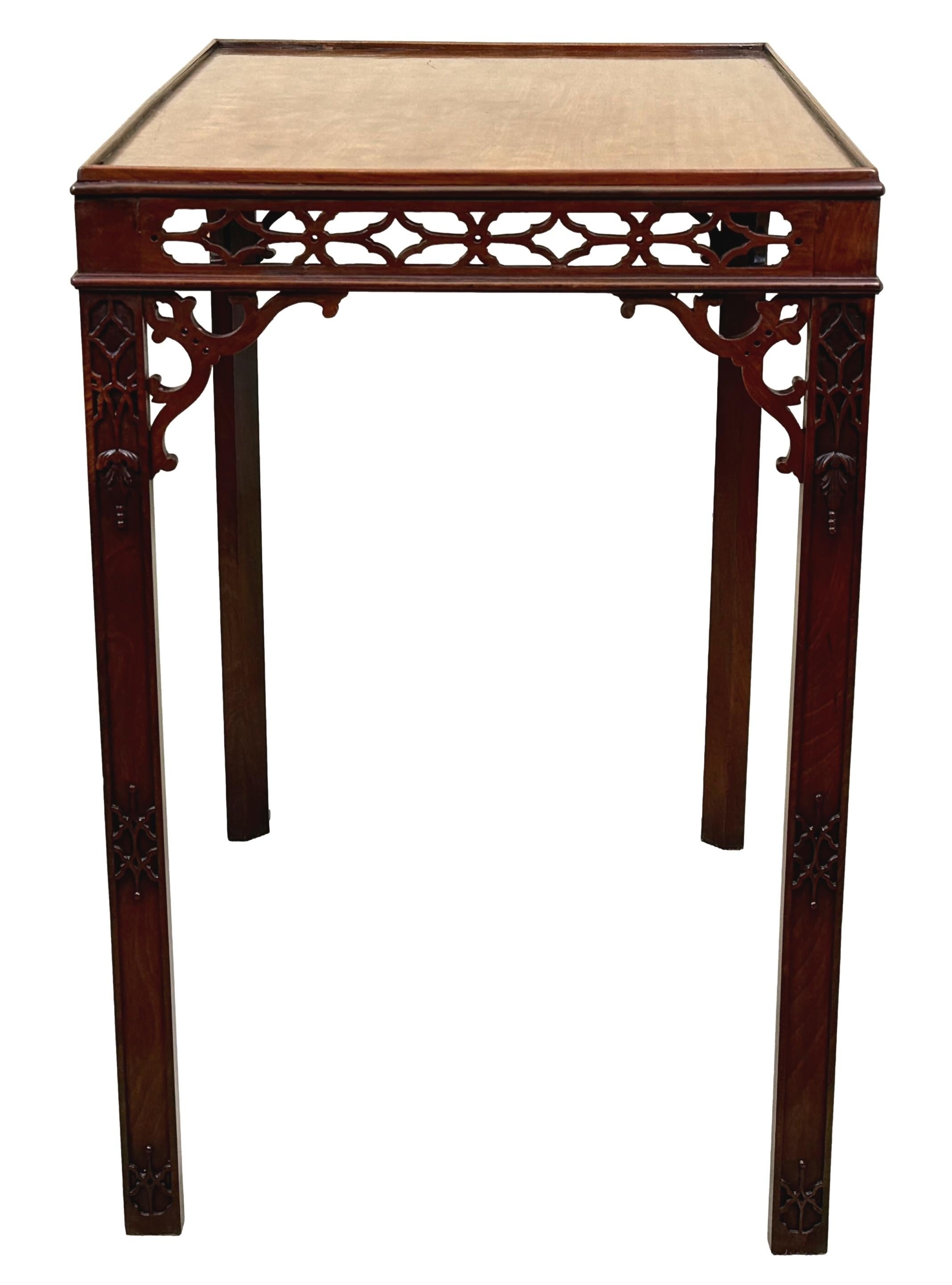 An Extremely Fine Quality 18th Century, Chippendale Period, Georgian Mahogany Rectangular Silver Table, Or Centre Table, Having Exceptionally Well Figured Top, With Original Thumb Moulded Gallery To Edge, Over Well Carved Pierced Fretwork Frieze