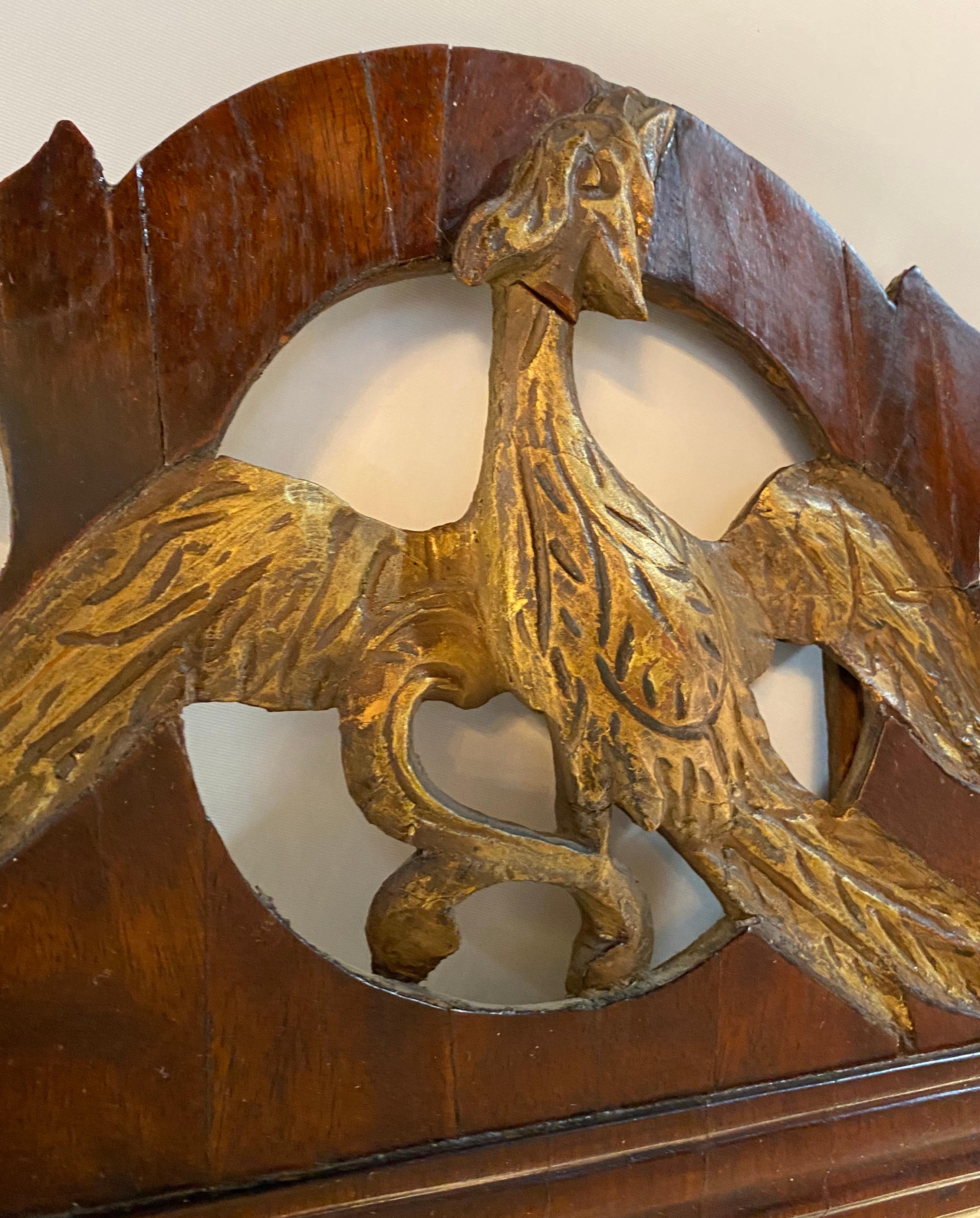 18th Century Chippendale Mahogany Veneered Looking Glass with Gilt Phoenix 1