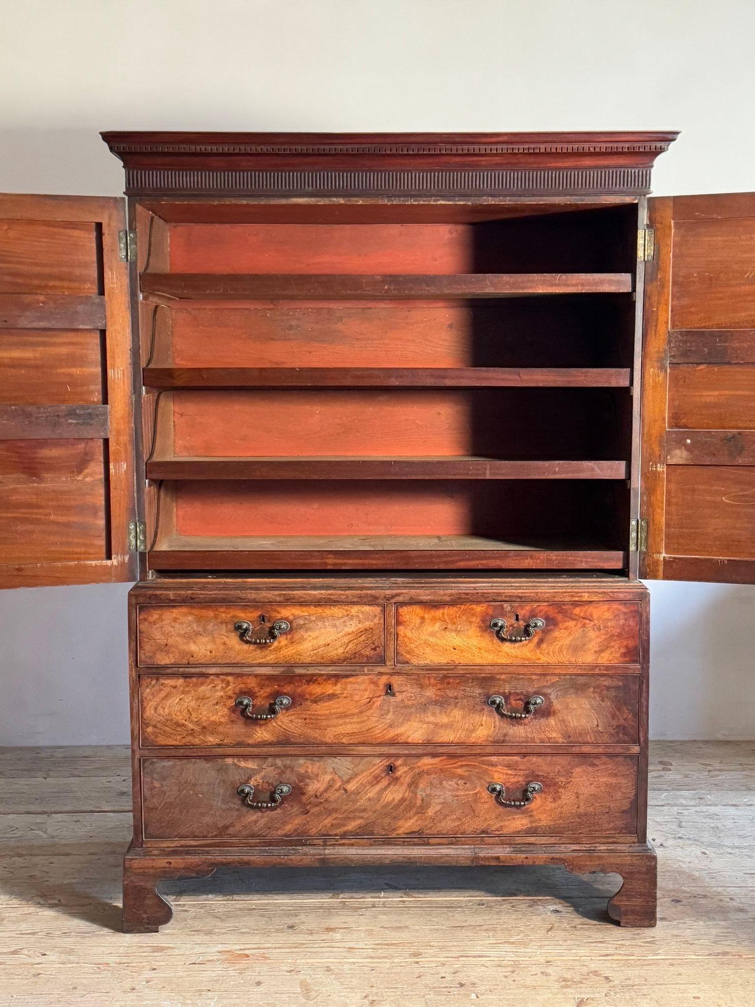 18th Century Chippendale Period Mahogany Linen Press For Sale 8