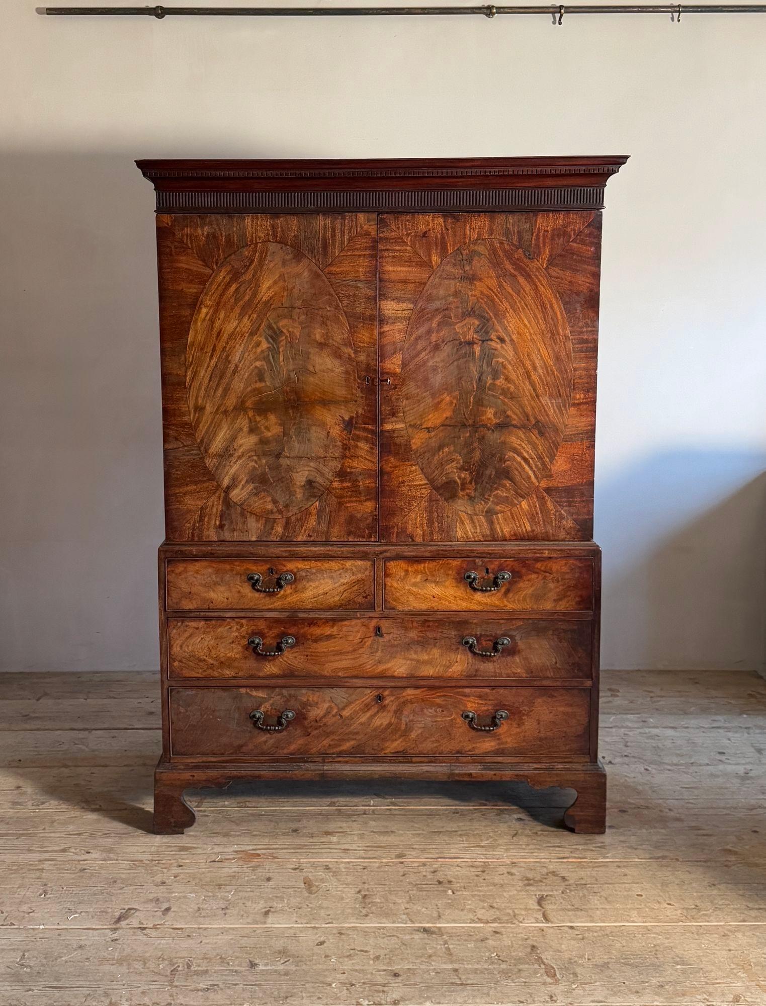 18th Century Chippendale Period Mahogany Linen Press For Sale 5