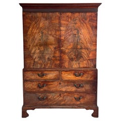 Antique 18th Century Chippendale Period Mahogany Linen Press